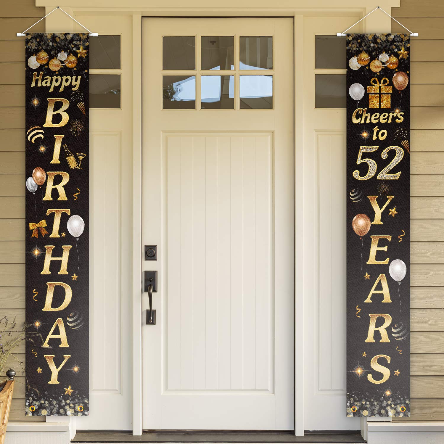 Happy Birthday Cheers to 52 Years Black Gold Yard Sign Door Banner 52nd Birthday Decorations Party Supplies