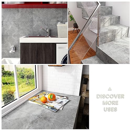 Miniatura 7 de CHICHOME Azulejos de piso de 12 x 12 pulgadas para despegar y pegar, azulejos de vinilo de mármol gris impermeables, extraíbles y autoadhesivos,