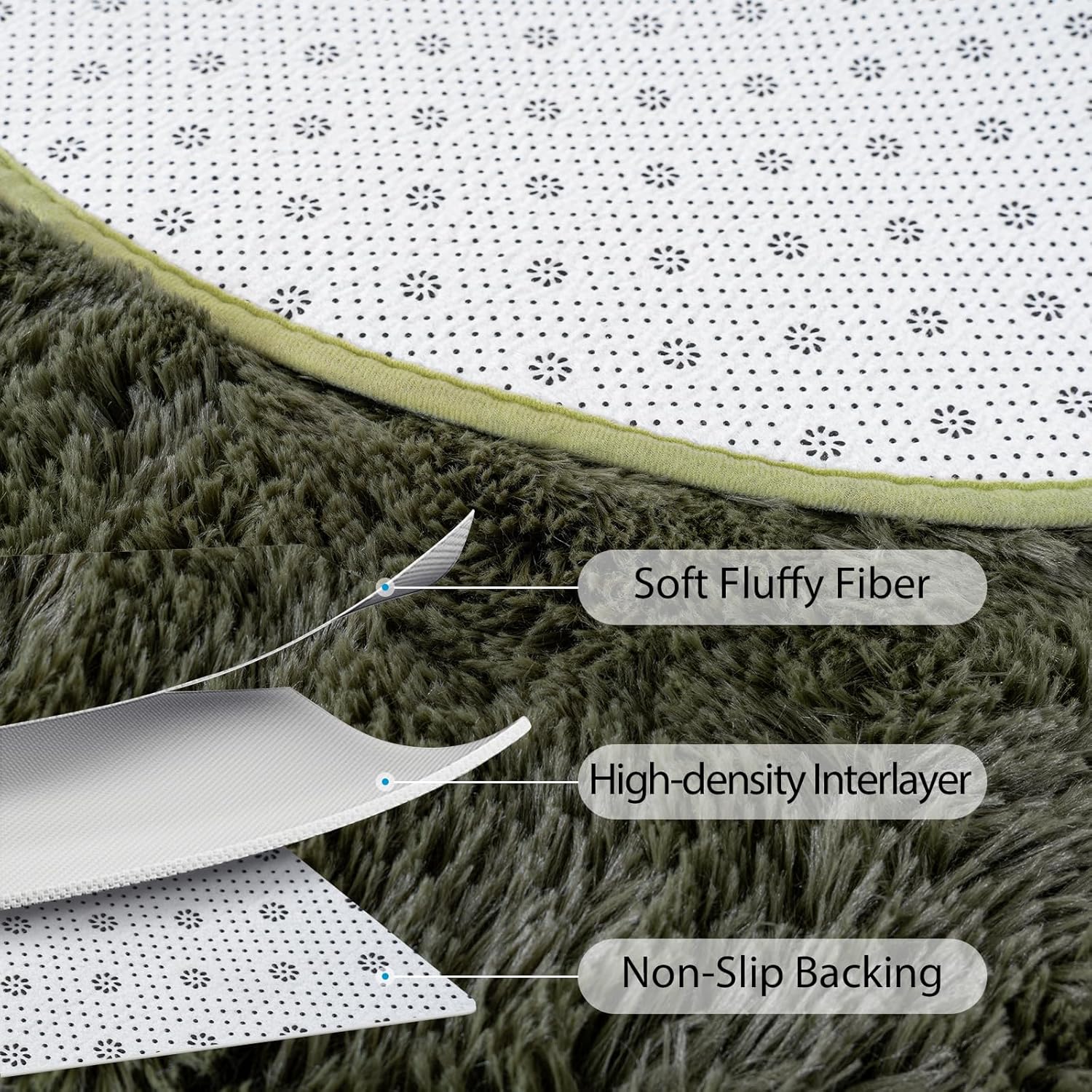 Goideal Fluffy Bedroom Rug, Small Oval Area Rugs, Olive Green Shag Bedside Carpet for Kids Room Nursery Dorm Cute Fuzzy Indoor Decor for Boy and Girl, 2.6 x 5.3 Feet