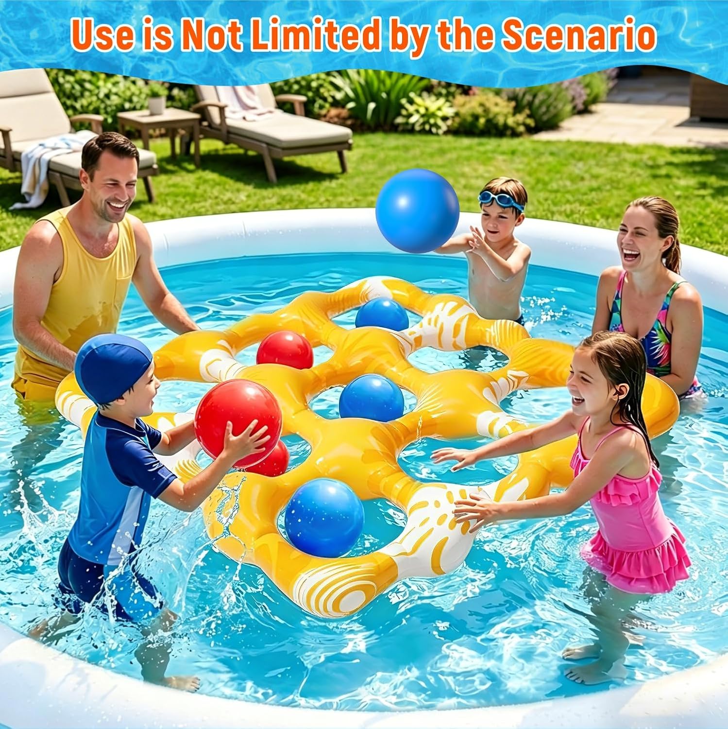 Inflatable Tic-Tac-Toe Pool Toys, Fun Swimming Pool Game, Floating Water Toy with 10 Balls & Anti-Drift Design, Outdoor Summer Party Birthday Gift 6 7 8 9 12 Years Old Boys Girls Teen Adults Family