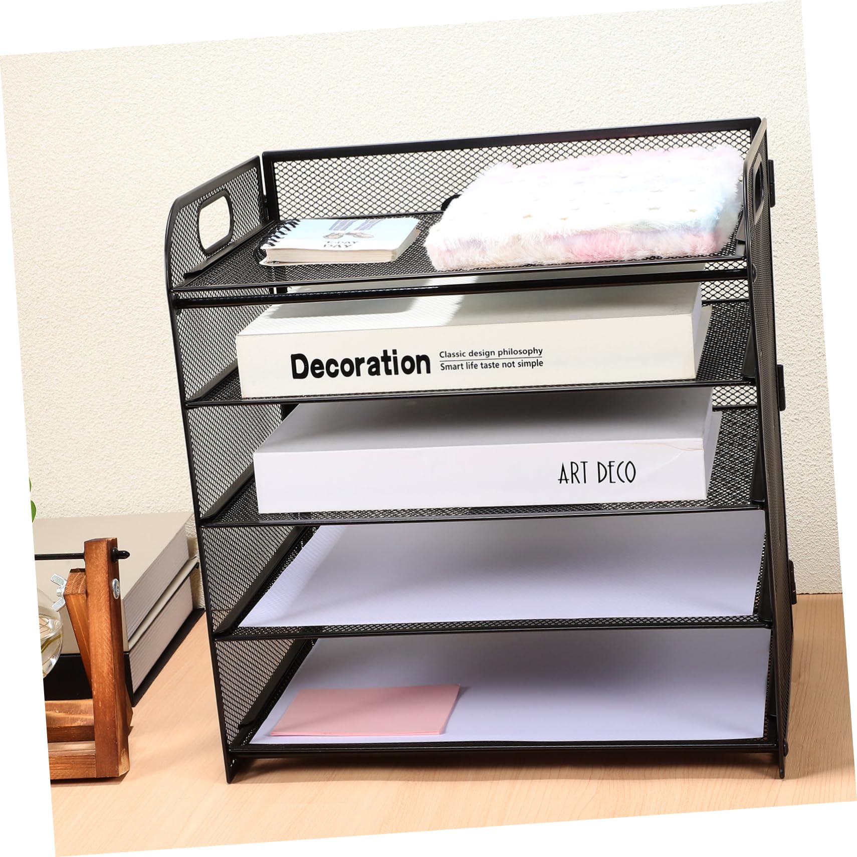 Mipcase Organizzatore Di File Da Scrivania Vassoio Per Carta Da Scrivania Portaoggetti Per Documenti Separatore e Maniglia Per Ufficio e Casa