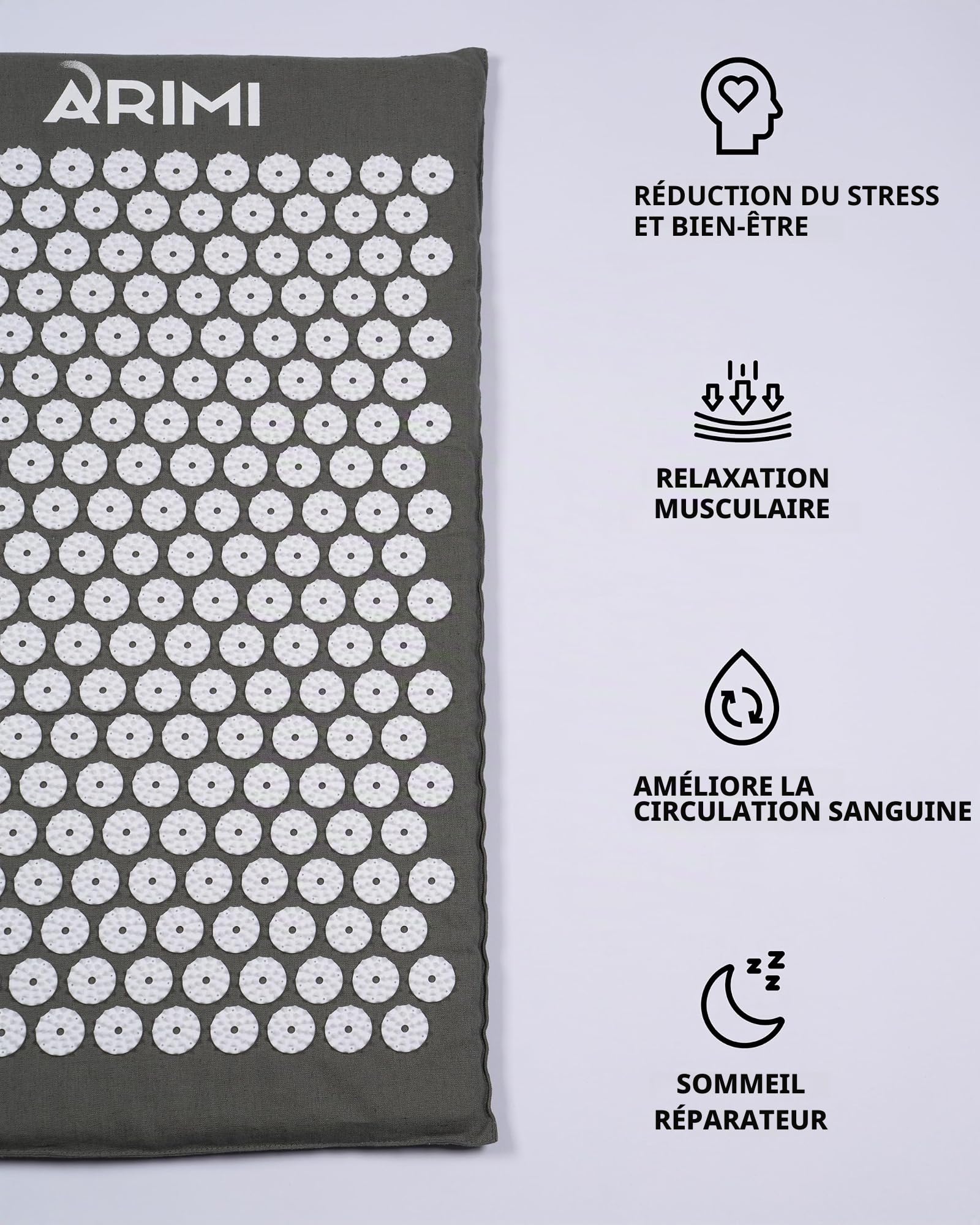 ARIMI Tapis d'acupression - Kit d'acupression avec oreiller et sac - Durable et ergonomique - Soulagement de la douleur et relaxation - Dos et cou