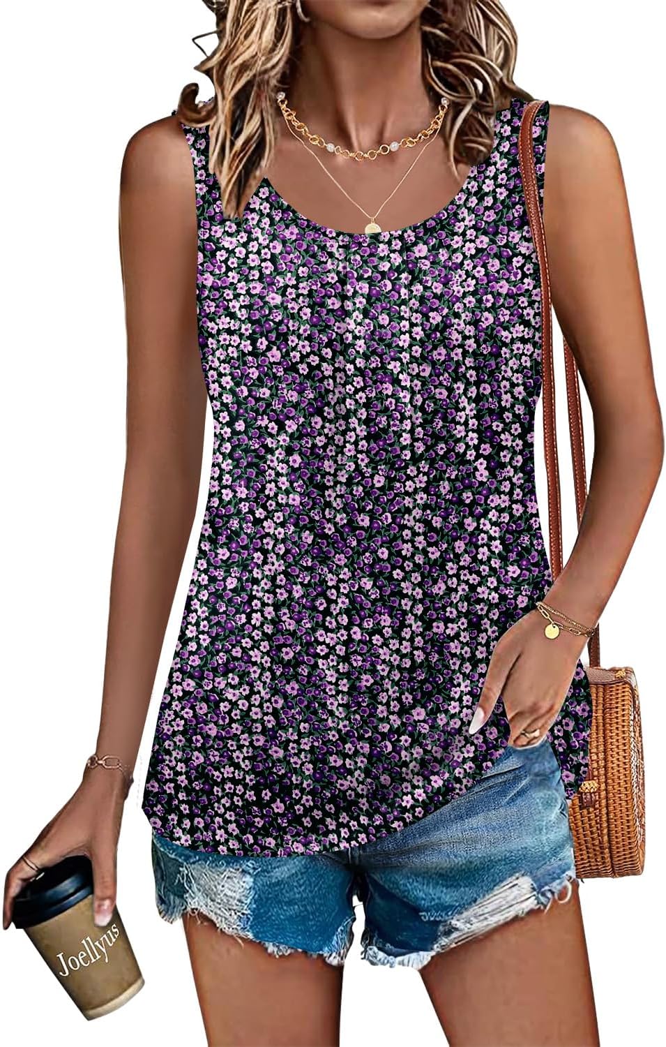 onlypuff Womens Tank Tops Sleeveless Pleated Crew Neck Shirts Dressy Casual Work Cami Blouse - Image 4