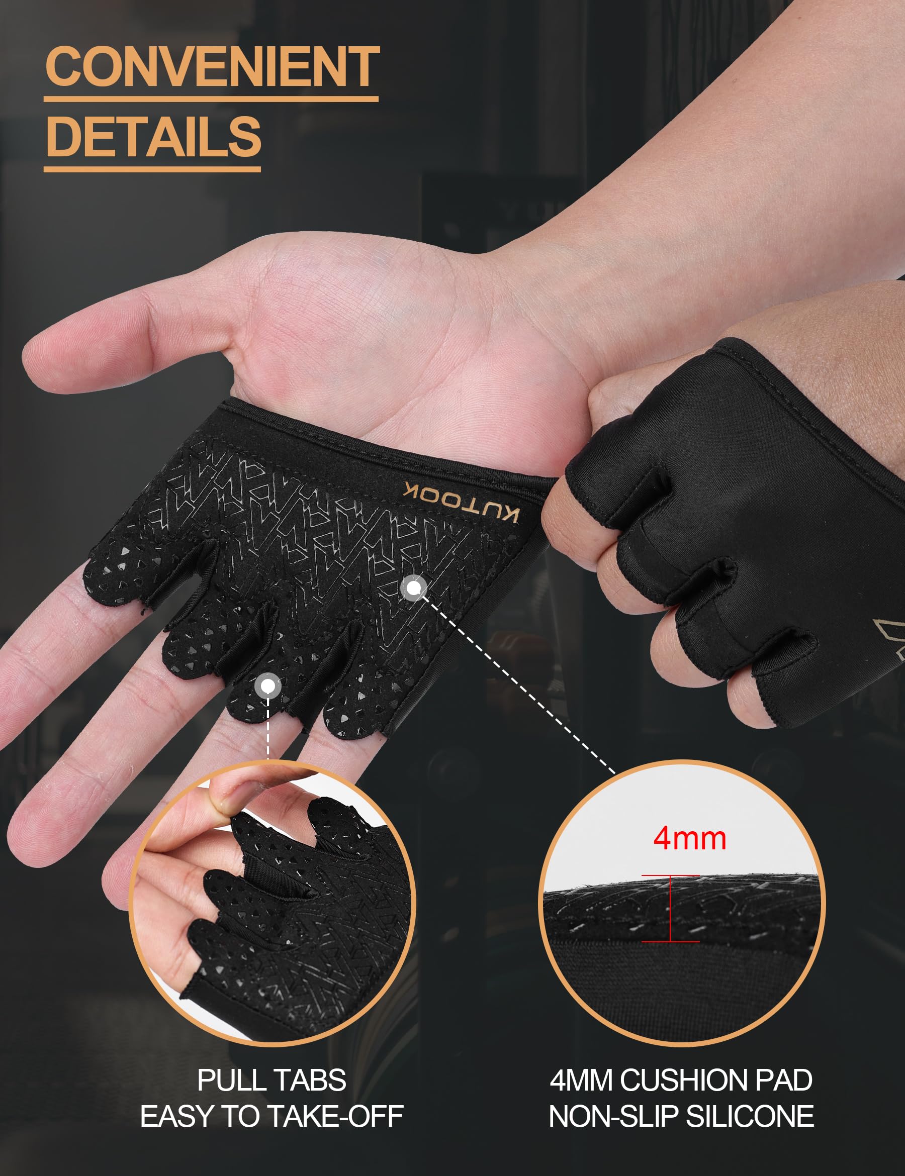 KUTOOK Gym Gloves Men Women Non-slip Breathable Fitness Gloves for Artistic Gymnastics Dumbbells Bodybuilding and Weight Lifting Unisex,Black XS - Image 3