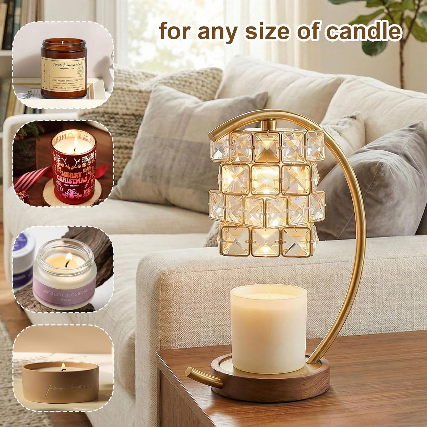 Candle Warmer Lamp with Timer Dimmable, Gifts for Women, House Warming Gifts, Flameless Aromatherapy Wax Warmer, Wax Melt Warmer for Jar Candles with 2 * 50W Bulbs (Crystal Cube Candle Warmer Lamp)