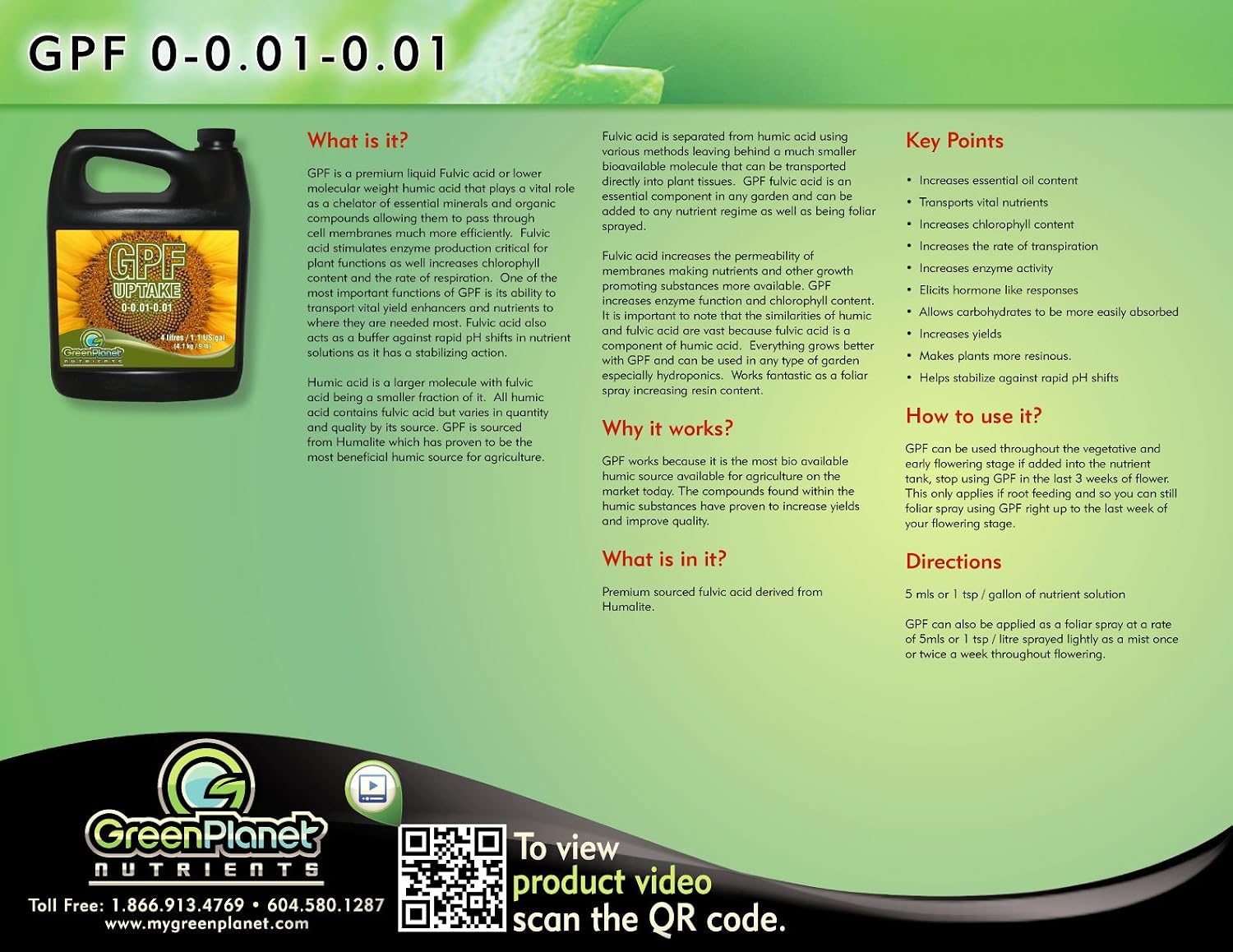 Amazon Com Green Planet Nutrients Gpf Uptake 1 Liter 0 0 01 0 01 Fulvic Acid 3 Concentration The Highest Quality Fulvic Acid On The Market And Is Compatible With Any Nutrient Fertilizers Patio Lawn Garden