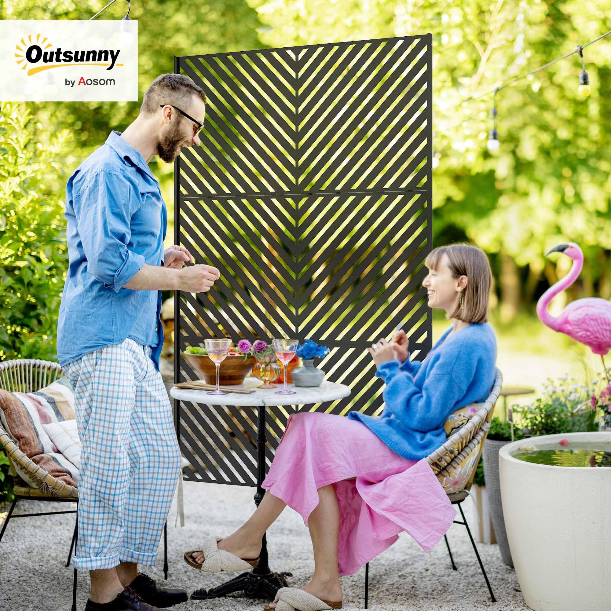 Outsunny Panneau Brise Vue Décoratif Extérieur 122x45x198 cm Noir | Paravent en Métal, Motif Géométrique Ajouré
