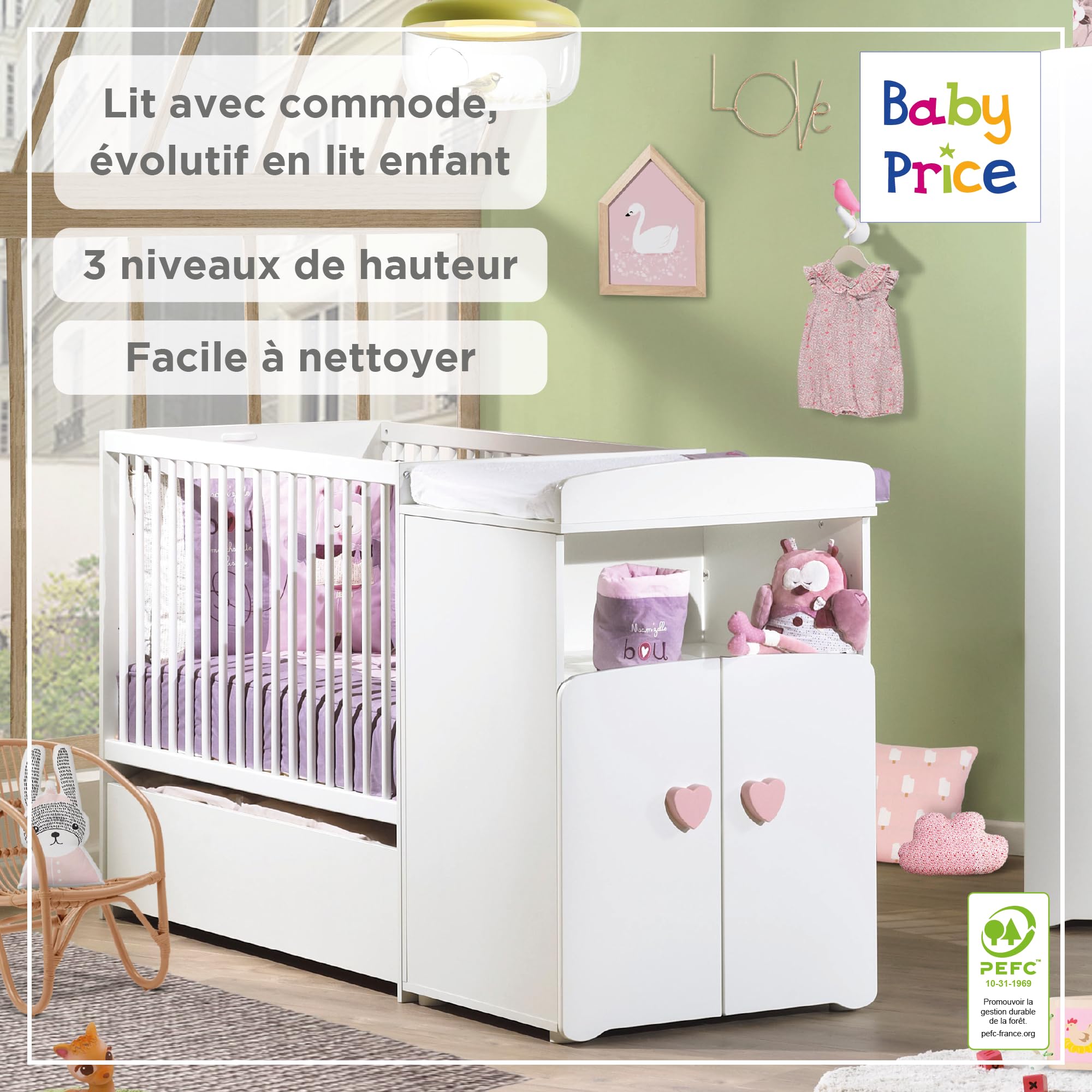 Letto evolutivo per neonati combinato Baby Price New Basic con pomelli