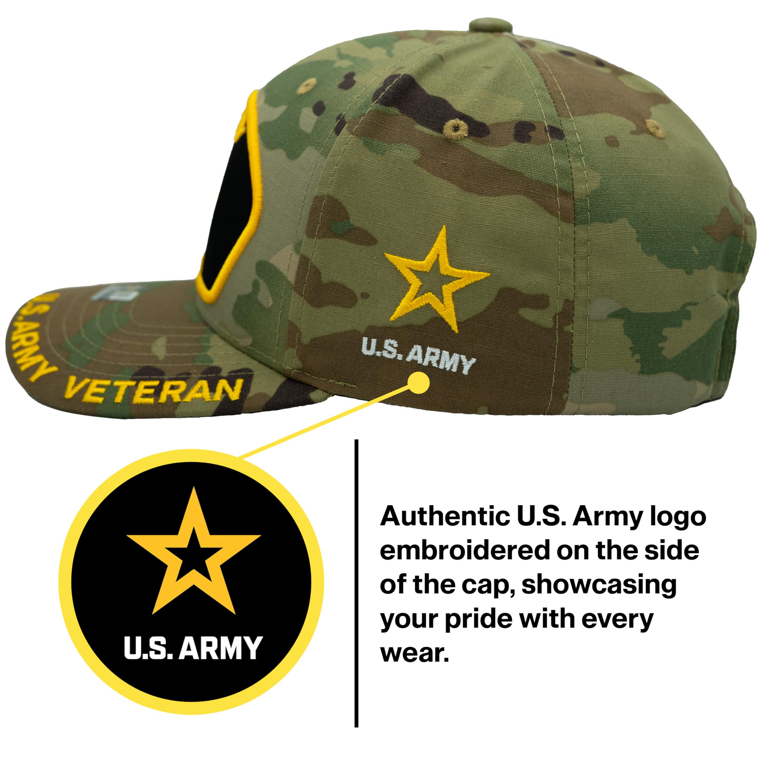 Gorra de béisbol ajustable para veteranos del ejército de EE. UU. para hombre, con licencia oficial de veteranos militares, diseño de parche bordado, sello del ejército