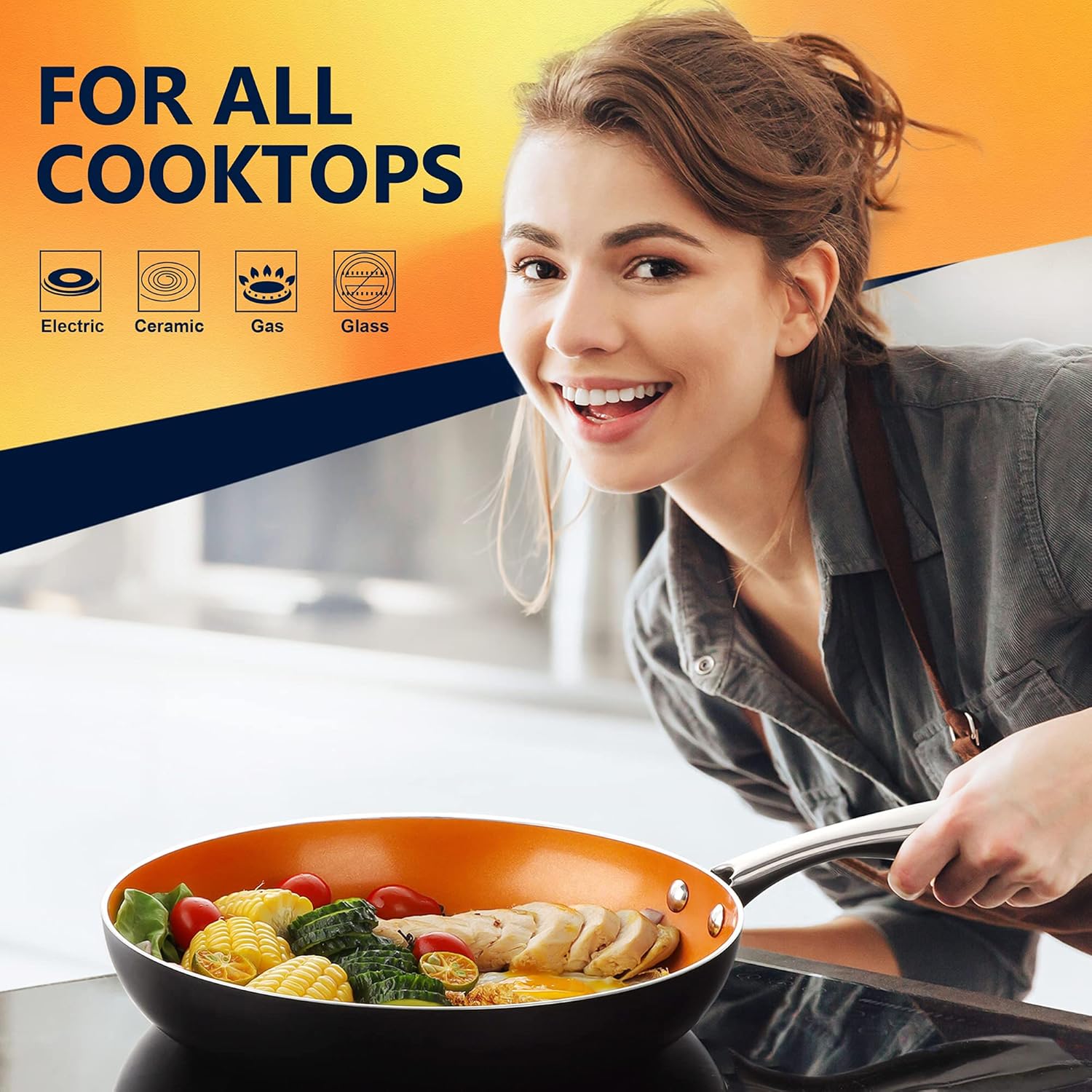 MICHELANGELO Small Frying Pan Nonstick 8 Inch, Omelet Fry Pan Copper Pans for Cooking with Ceramic Titanium Coating, Egg Pan Nonstick Skillet - 8 Inch: Home & Kitchen