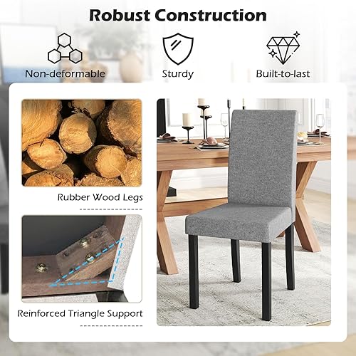 Miniatura 5 de COSTWAY Juego de 4 sillas de comedor, sillas laterales de cocina tapizadas de tela sin brazos con patas de madera de goma, asiento acolchado y