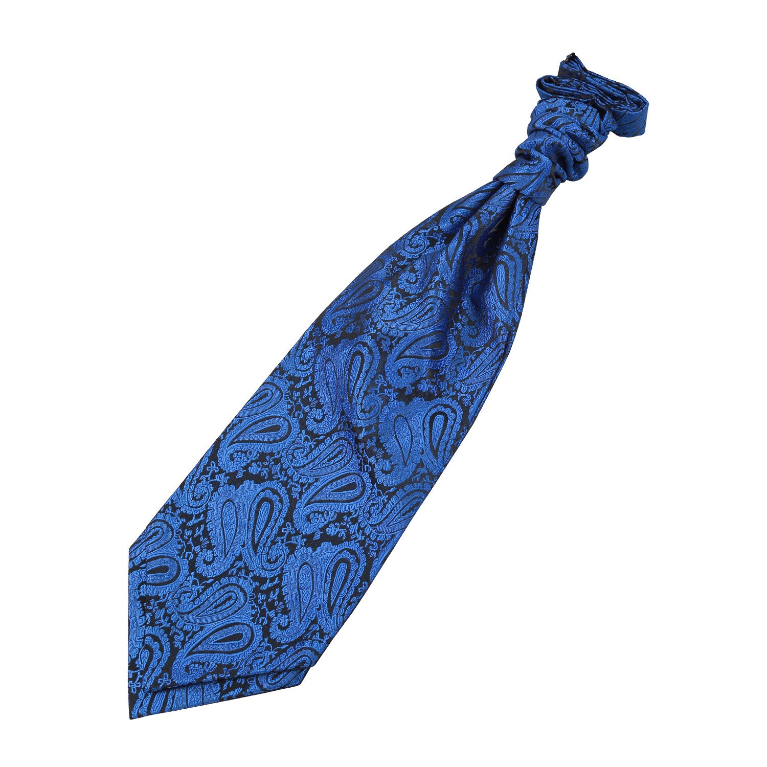 DQT Mens Paisley Floral Jacquard Pre-Tied Scrunchie Cravat - Wedding, Business & Formal Wear - Royal Blue