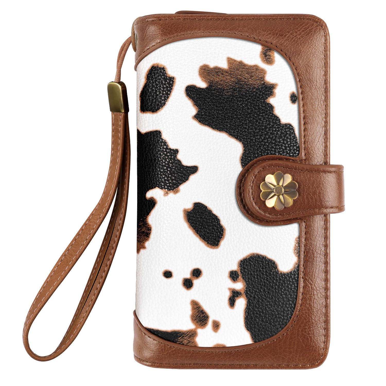 Coco Rossi Women Wallets Multi Card Case Wallet Clutch Wallet Card Holder Organizer Ladies Purse Wrist strap Purse, Brown Cow