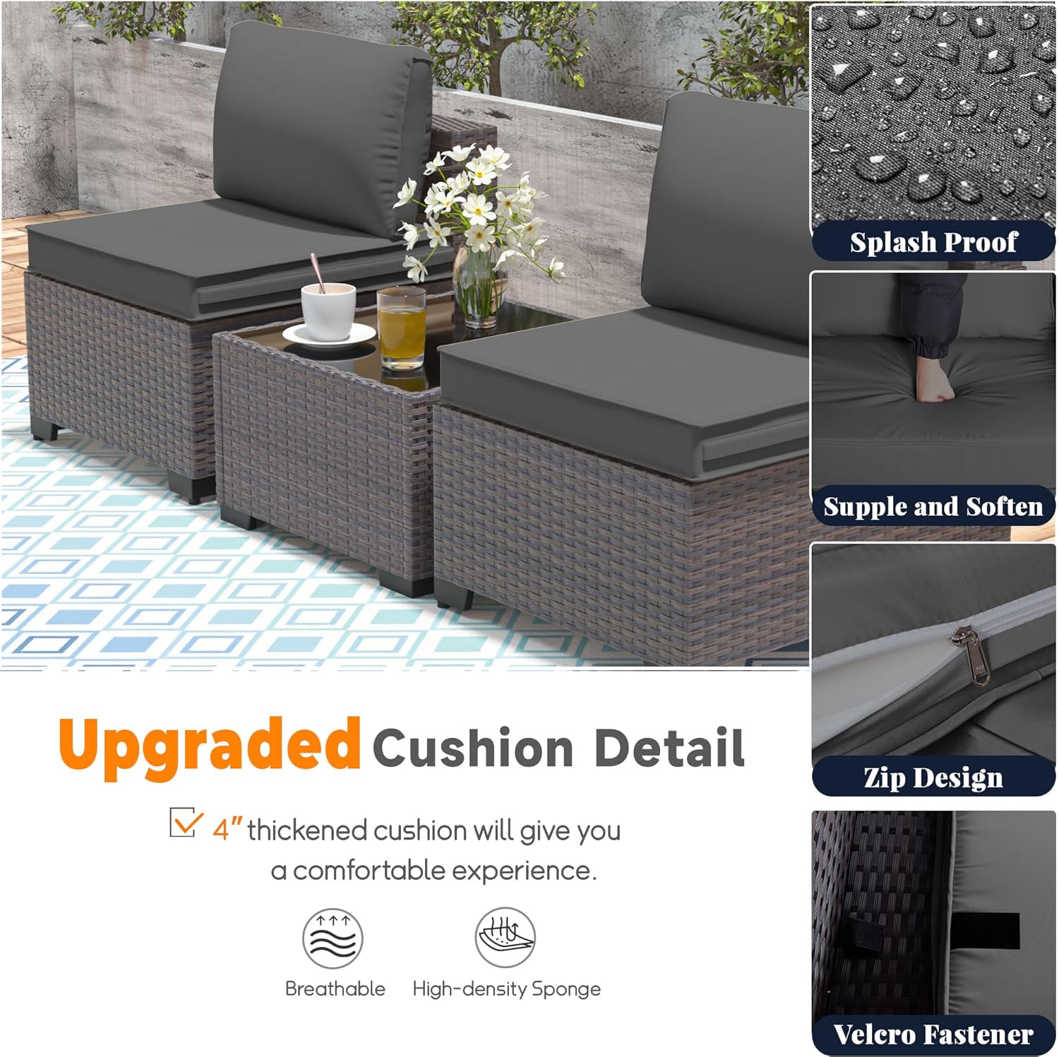 Patio Furniture Set with Fire Pit Table 8 Pieces Outdoor Sectional Sofa Set,PE Rattan Wicker Patio Conversation Set w/43in 55000 BTU Propane Fire Pit Table,Grey