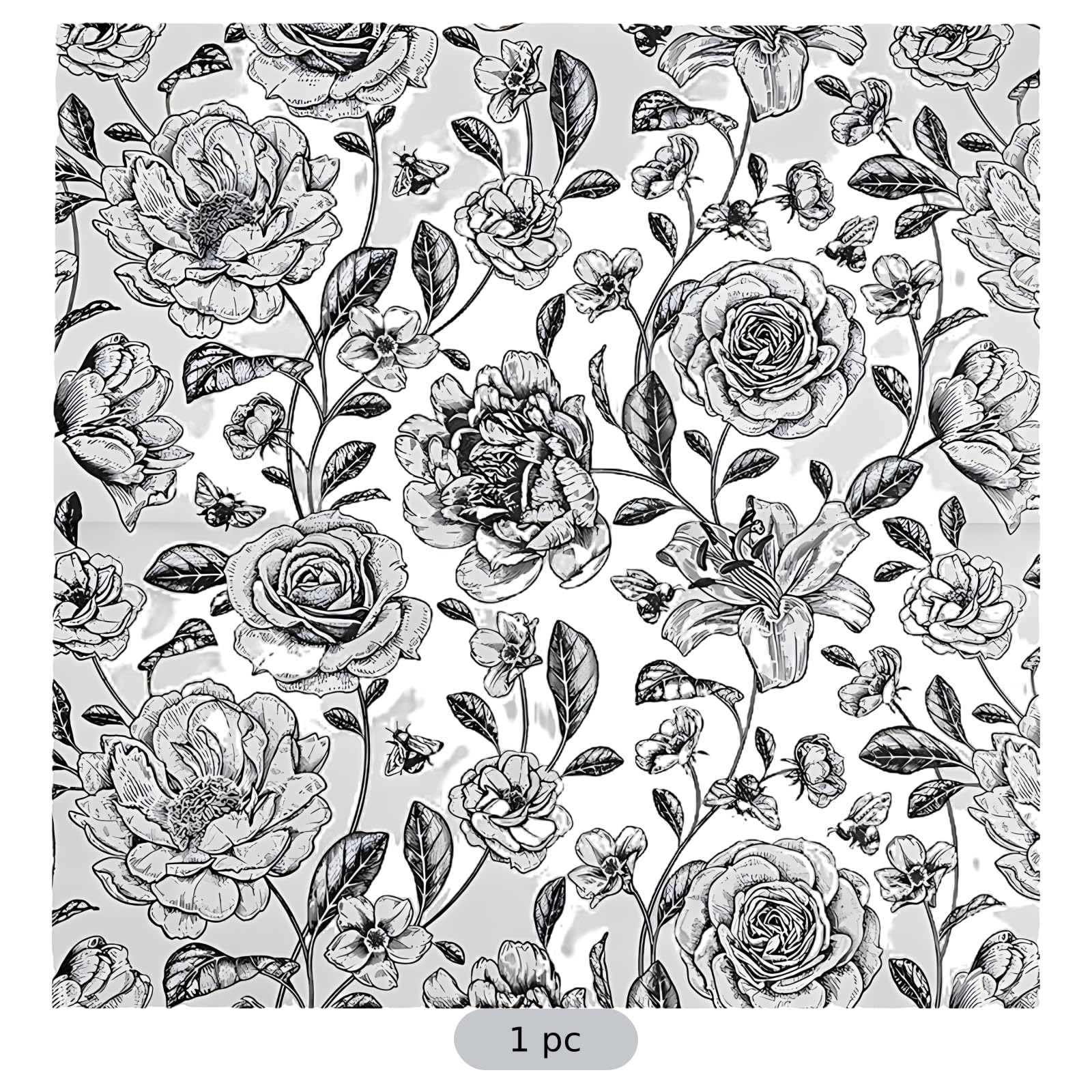 100 Stk. Servietten mit schwarzem Rosenmotiv, 33 x 33 cm weißes Blumen-Tissuepapier, mit Schmetterlingsakzenten für Decoupage Bastelmaterial, aus Frischzellstoff für Partys und Tischdeko