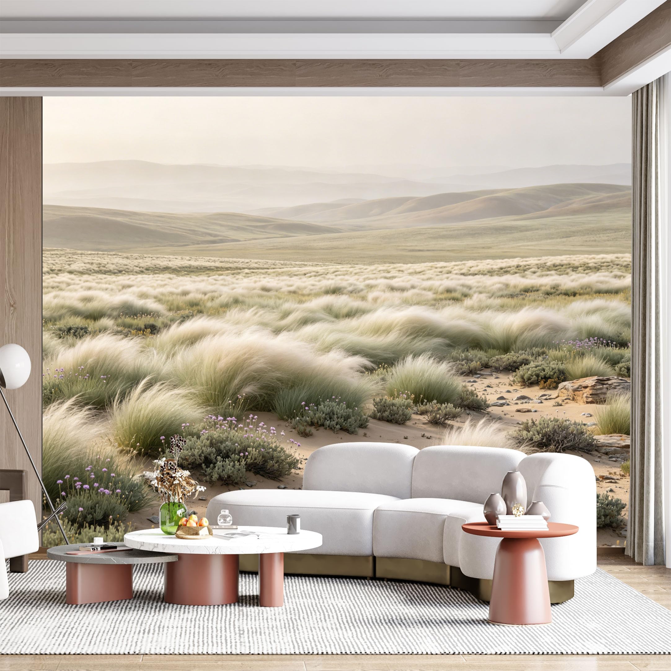 Custom Size Wall Mural Serene Landscape Feathery Pampas Meadow Windblown Beach Calm Dusty Horizon Seascape SelfAdhesive Wall Fabric Removable for Home Office Decor