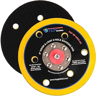 TCP Global 5" DA Sander & Polisher Backing Plate Pad, Hook & Loop, 6 Hole Pattern Dustless - Dual-Action Random Orbital Sanding Pad - Low Profile Edge, Medium Density - for Auto Woodworking Sandpaper