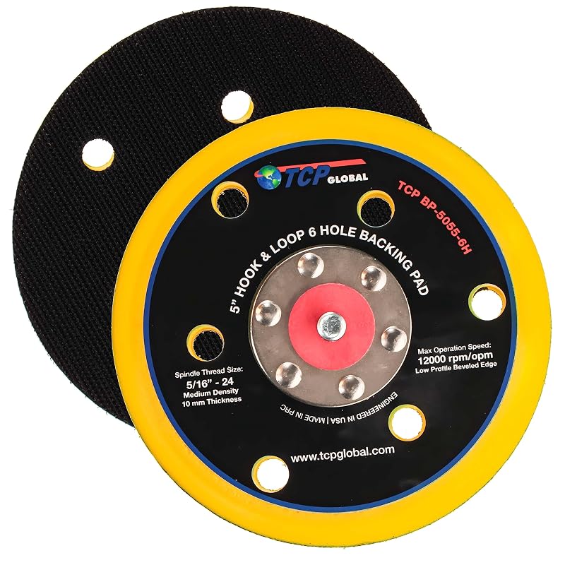 Prato de apoio de 12,7 cm para lixadeira e politriz DA TCP Global, hook-and-loop, 6 furos
