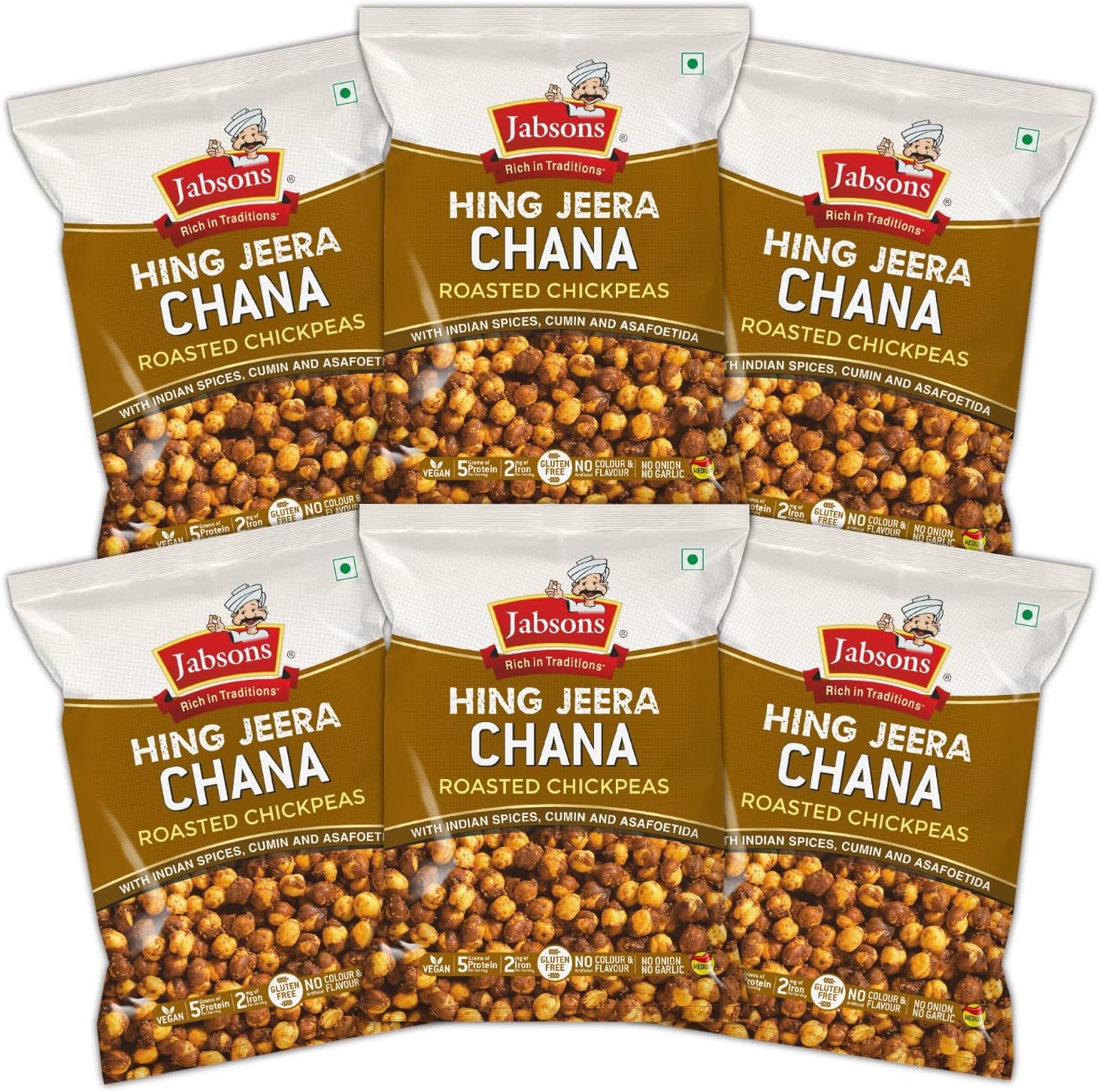 Jabsons Roasted Chana Hing Jeera, 150gm | Pack of 6| 100% roasted | Desi Chana |Vegan Gluten Free | Crunchy Protein Snacks Roasted Ready to eat| Protein Snacks | No Onion No Garlic