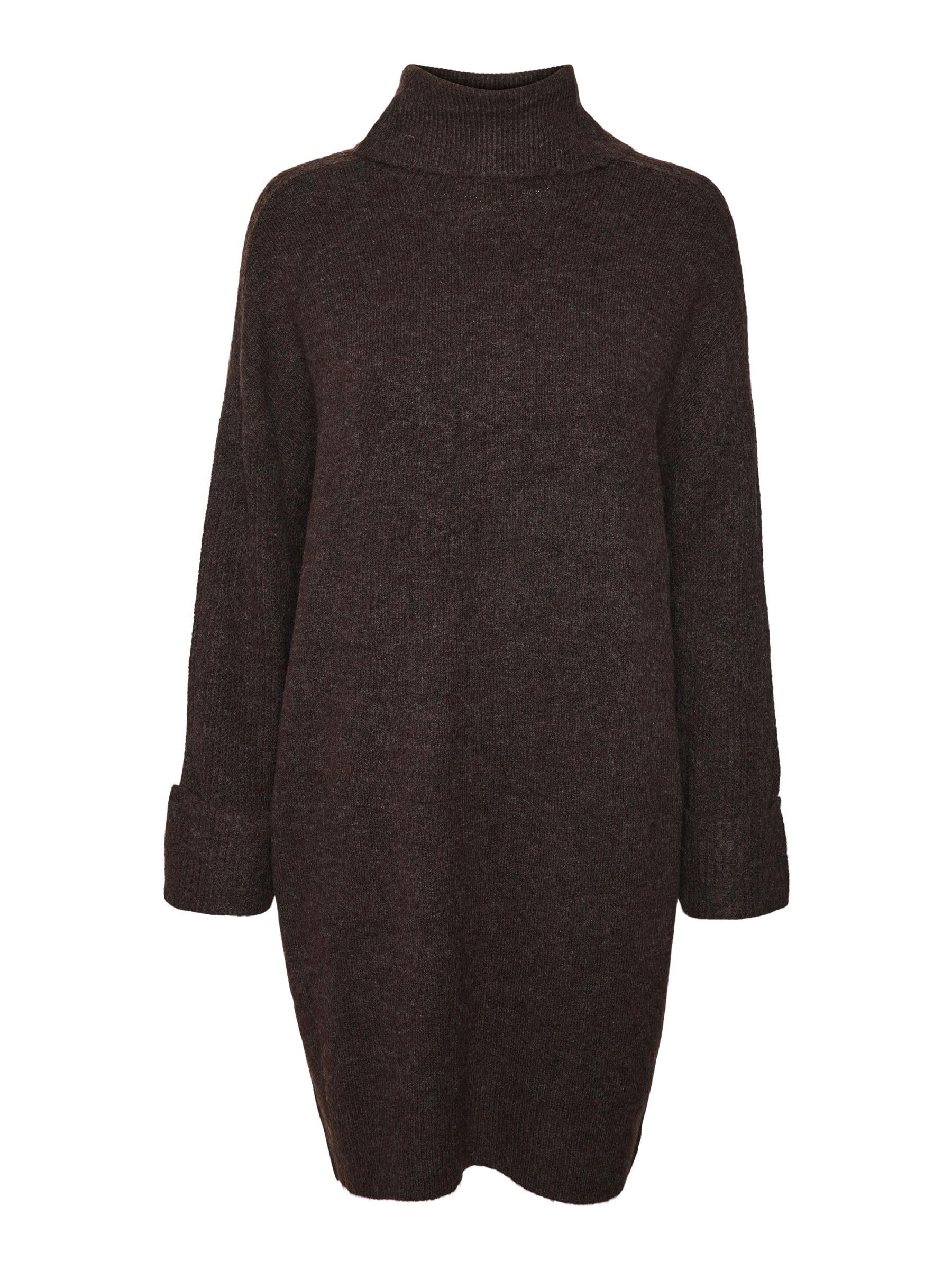 VERO MODA Women's Vmjupiter Ls Cowlneck Short Dress Bf, Chocolate Cake/Detail: w. Melange, XS