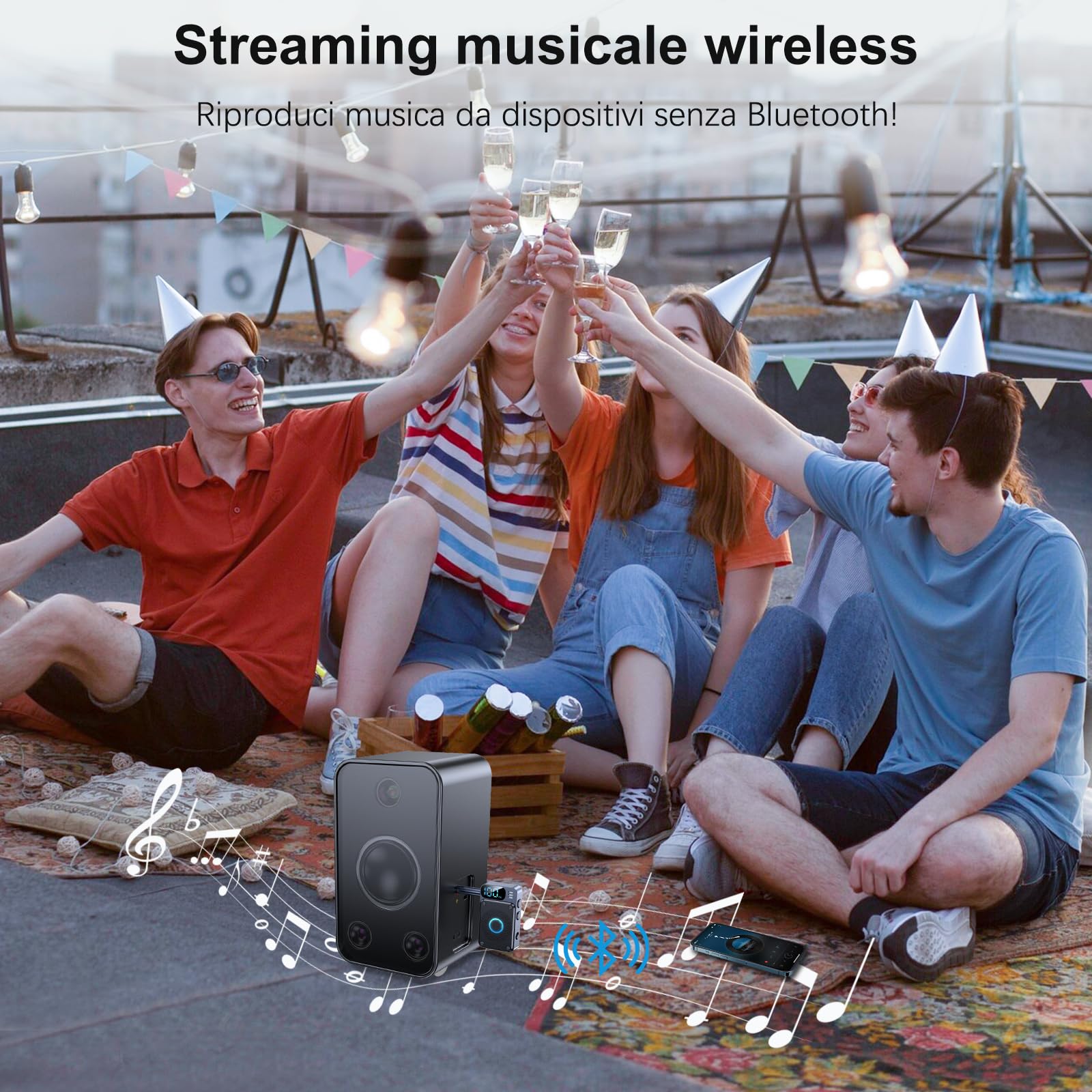 Adattatore Bluetooth V5.4 per TV audio su cuffie, trasmettitore 2 in 1, con jack AUX 3,5 mm e 14 ore di riproduzione