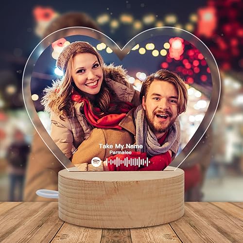 ALBK Placa de cristal de Spotify personalizada, lámpara de fotos LED, álbum de música acrílica con código escaneable, pantalla de canción