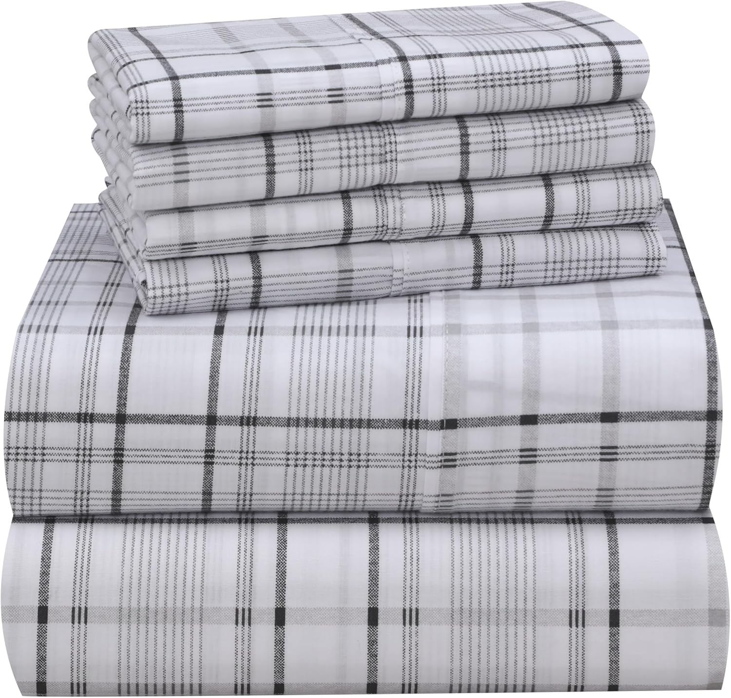 RUVANTI 6 Pcs Cotton Sheets - 100% Natural Cotton Soft, Lightweight & Breathable Crispy Percale, Full Size Bed Sheets, 16" Deep Pockets, Open Check - Image 8