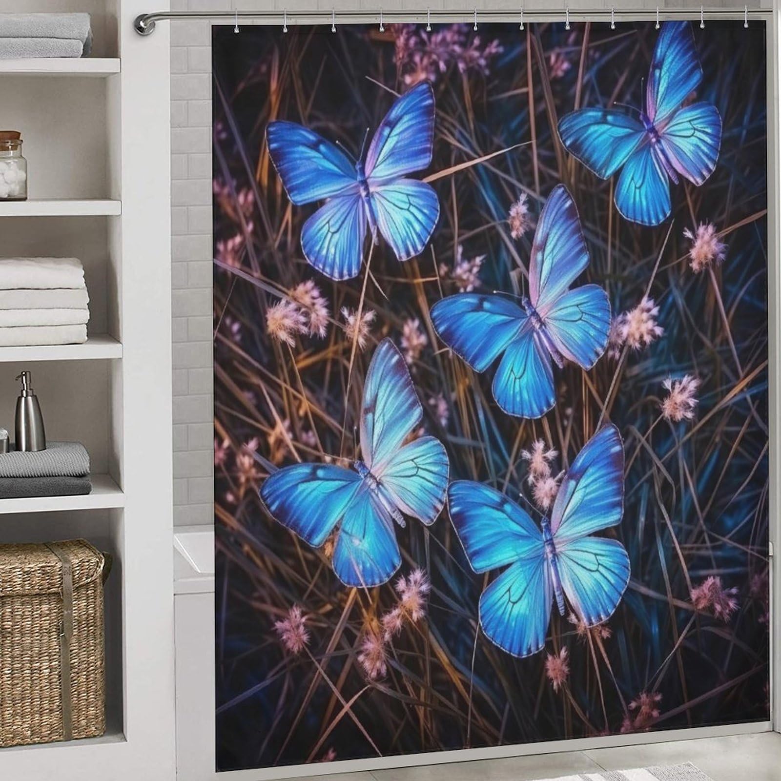 Rideau douche papillon pour une salle de bain zen et lavable en machine