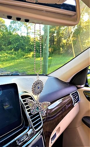 Miniatura 3 de LUCKBOOSTIUM Car Charm Evil Eye Keychain & Protection, Evil Eye Car Hanging Ornament, Home and Rear View Mirror Accessories Flor de mariposa de