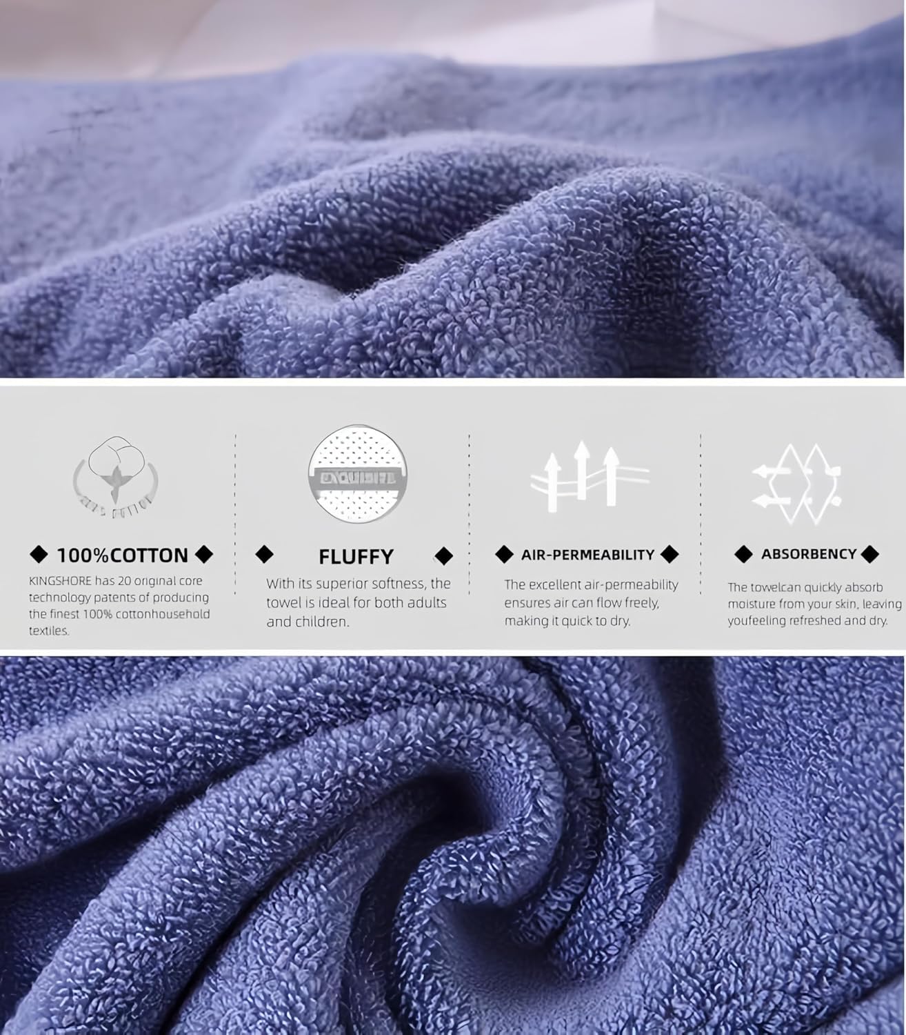 3 Piece Premium Bath Towel Set for Kids(Naughty Bear), 1 Bath Towel 1 Hand Towel 1 Washcloth, Quick-Drying, 100% Cotton，Oeko-TEX Certified (Blue)