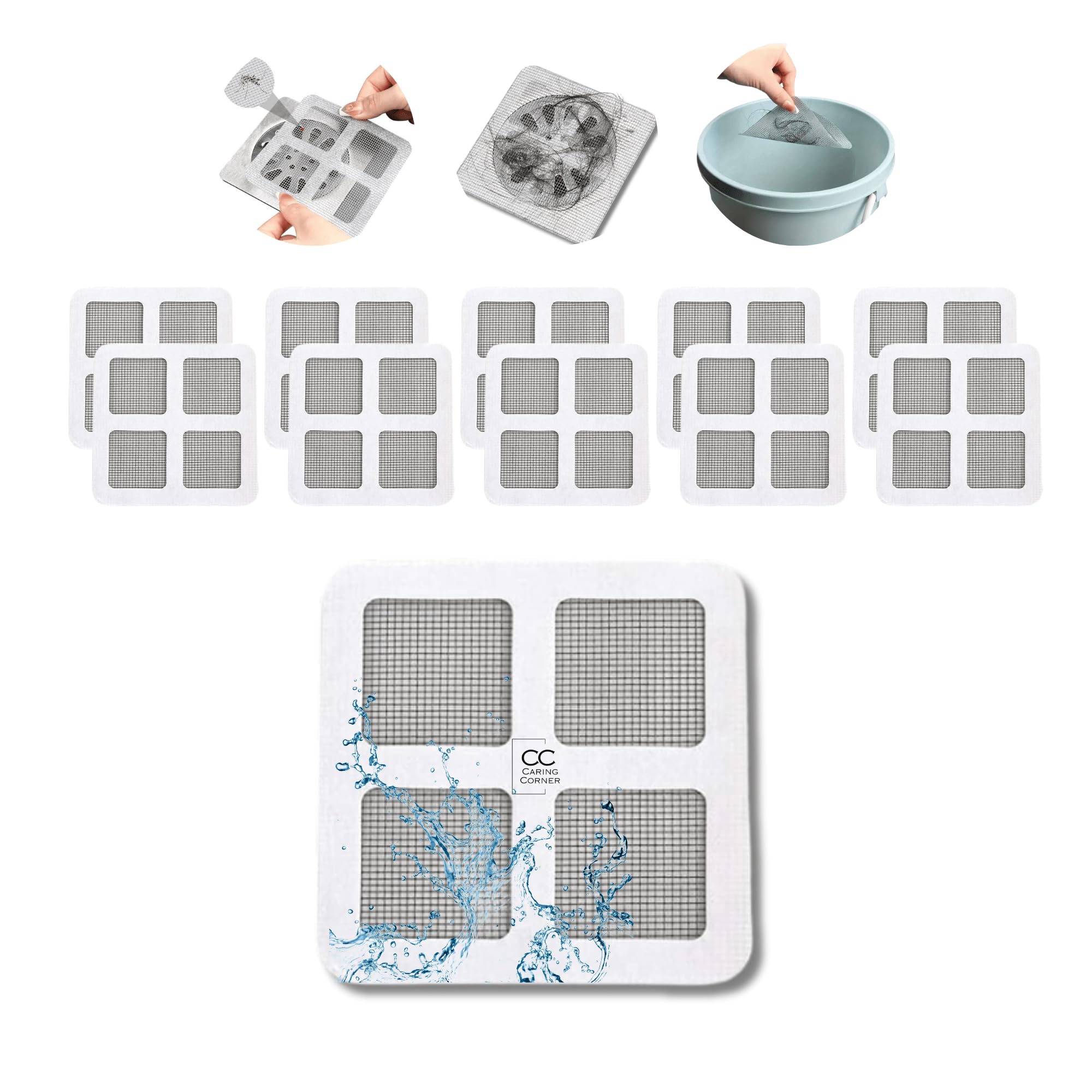 Caring Corner Disposable Drain Cover, Bathroom Net, Kitchen Sink Strainer Sticker for Drainage, Water Filter Stickers, Shower Hair Catcher, Waterproof Self Adhesive Mesh Jali for Insects. (10)
