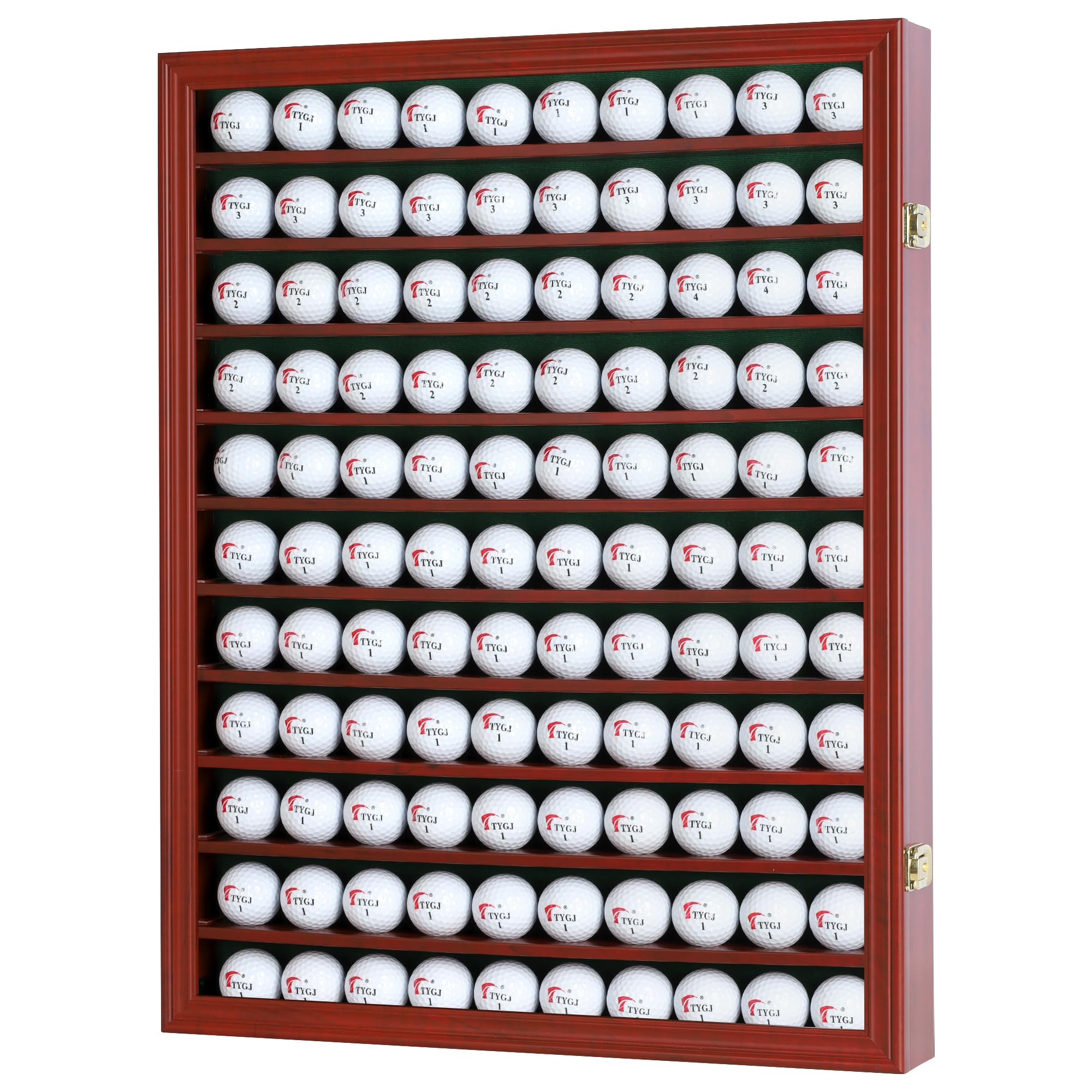 DisplayGifts Vitrina de Pared para 110 Pelotas de Golf, Caja de Sombra para Puerta acrílica, protección UV, Acabado Cerezo