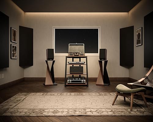 Miniatura 9 de FITUEYES Diseño de 4 niveles, estante de esquina para reproductor de discos, gabinete de madera para equipo de audio, torre de estantes con altura