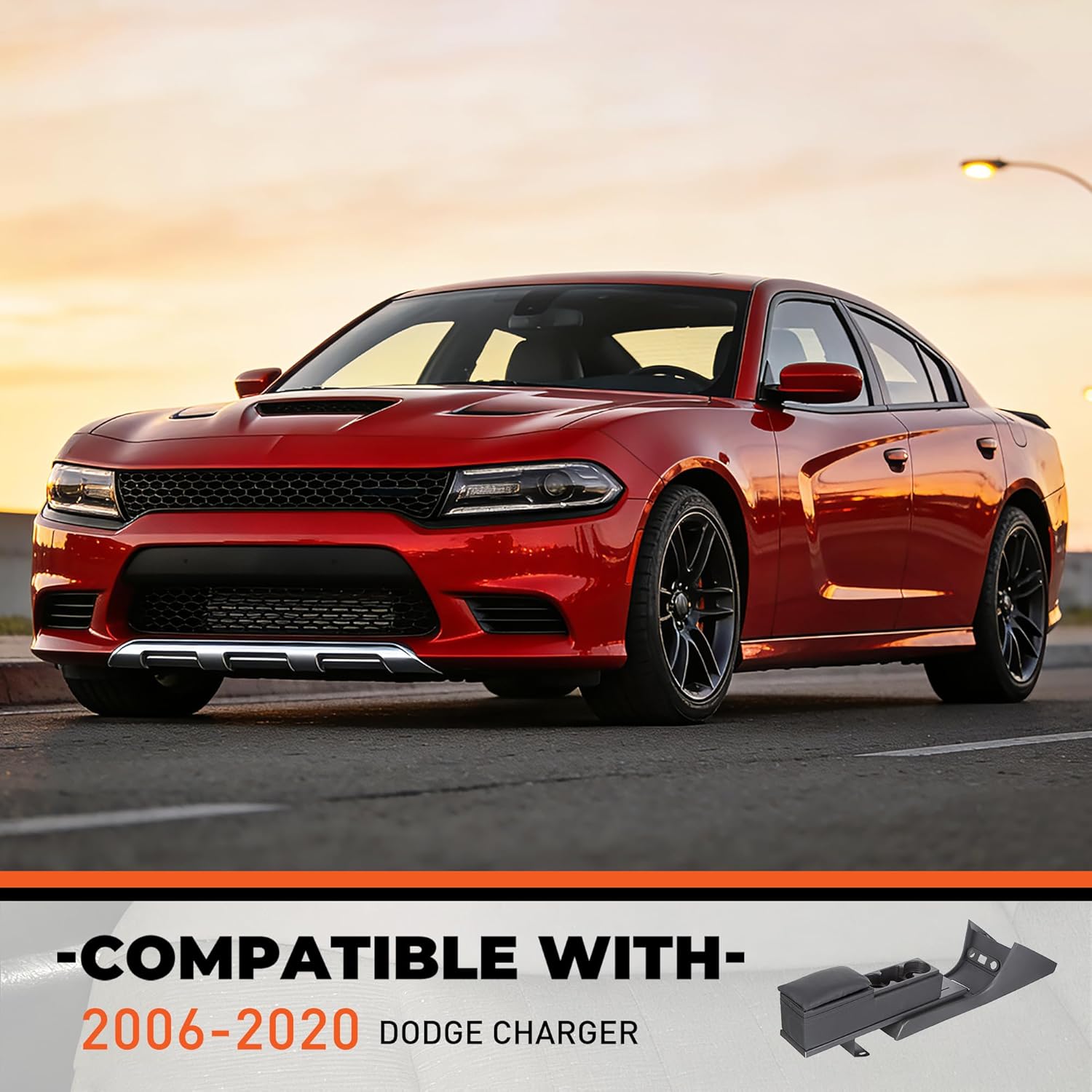 ECOTRIC Center Mini Cup Holder Armrest Console Compatible with 2006-2020 Dodge Charger Police Black Upholstered Middle Cover Storage Box pad Lid Kit Replacement Organizer