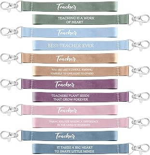 Inbagi 30 Pcs Teacher Appreciation Keychains Gifts Bulk Christmas Teacher Keychain Gift with Inspirational Quote Party Favors(Bright Color)