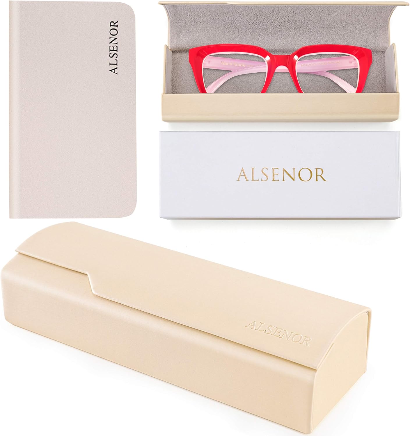 Alsenor Retro Style Oversized Eyeglass Frames Square Reading Glasses Blue Light Blocking Computer Reader Eyeglass (Red, 3.5 x)