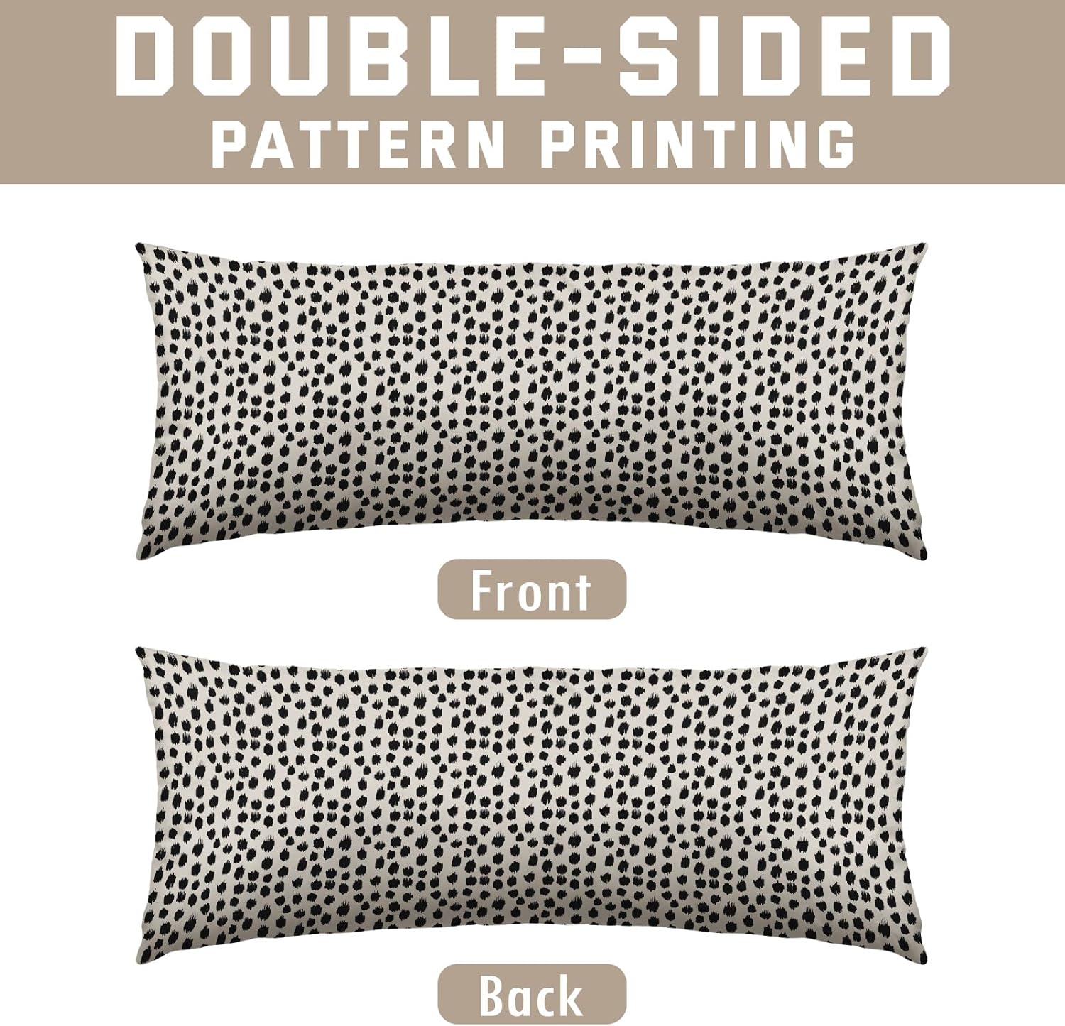Polka Dot Pillow Cover 14x36 Set of 2, Black Cream White Lumbar Throw Pillow Boho Design Brush Strokes Long Decorative Outdoor Pillowcase Rectangle Cushion Case Decor for Home Sofa Couch Bed