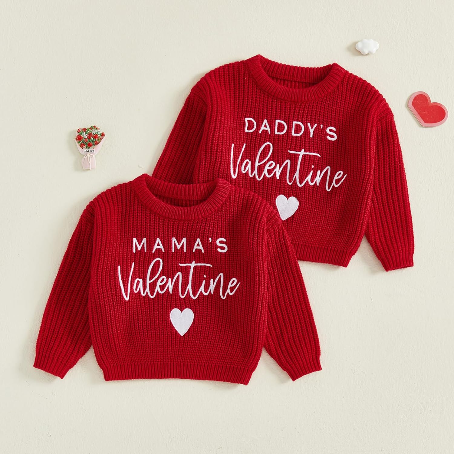 Toddler Valentine's Day Outfit Letters Embroidery Knit Sweater Oversized Long Sleeve Knitted Pullover Sweatshirt - Image 3
