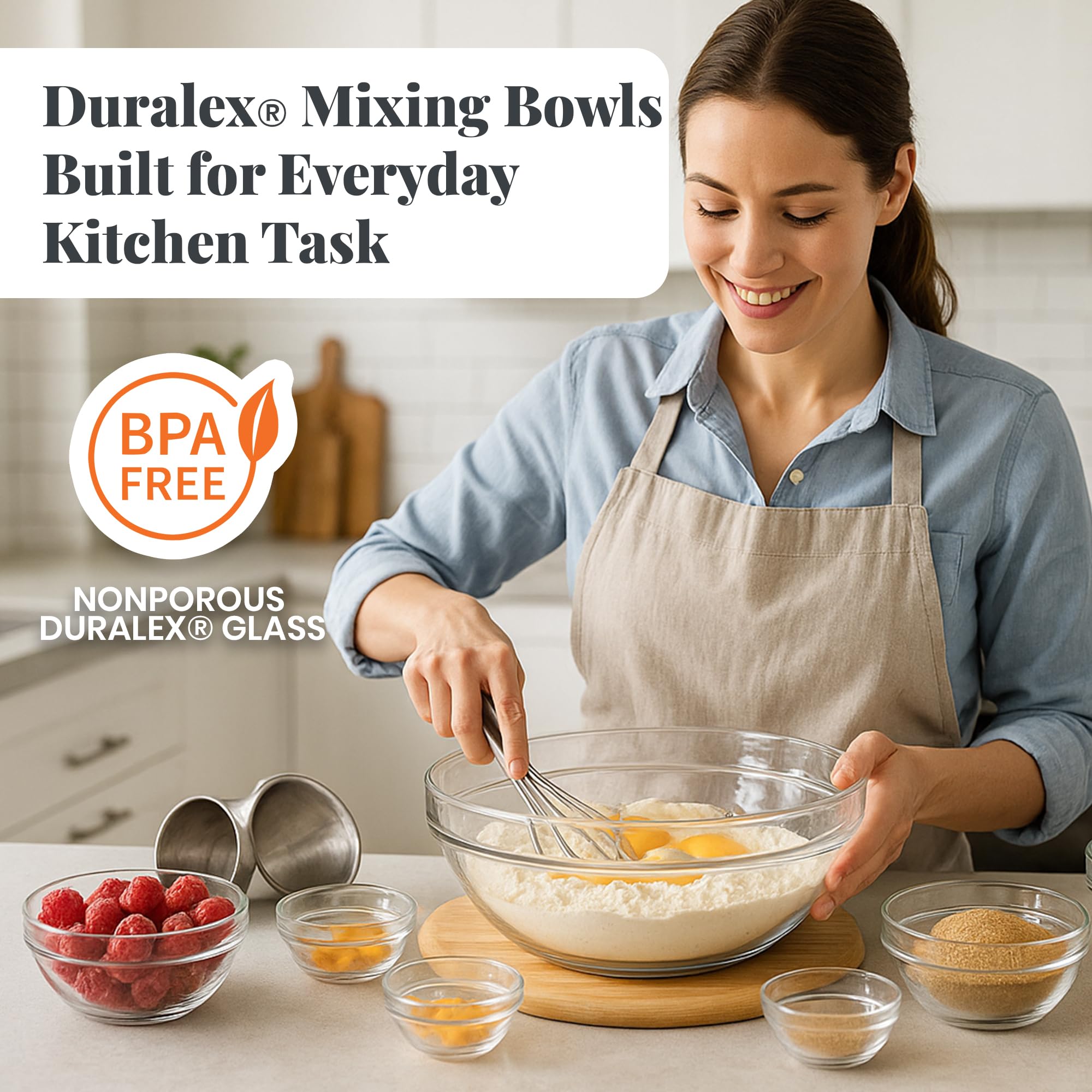 Duralex Gigogne Stackable Glass Mixing Bowl Set, 9 Piece