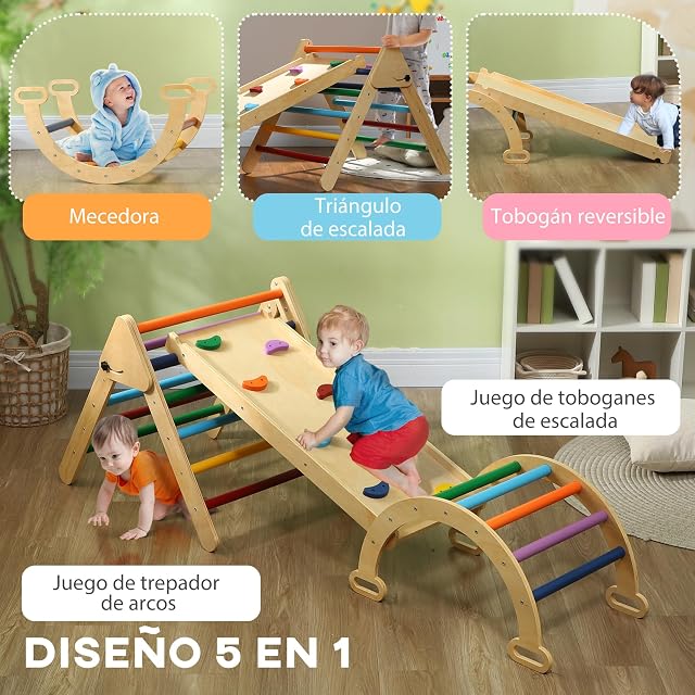 Foto 3 de 8 de AIYAPLAY 5 en 1 Triángulo de Escalada Montessori 178x64,5 cm Multicolor