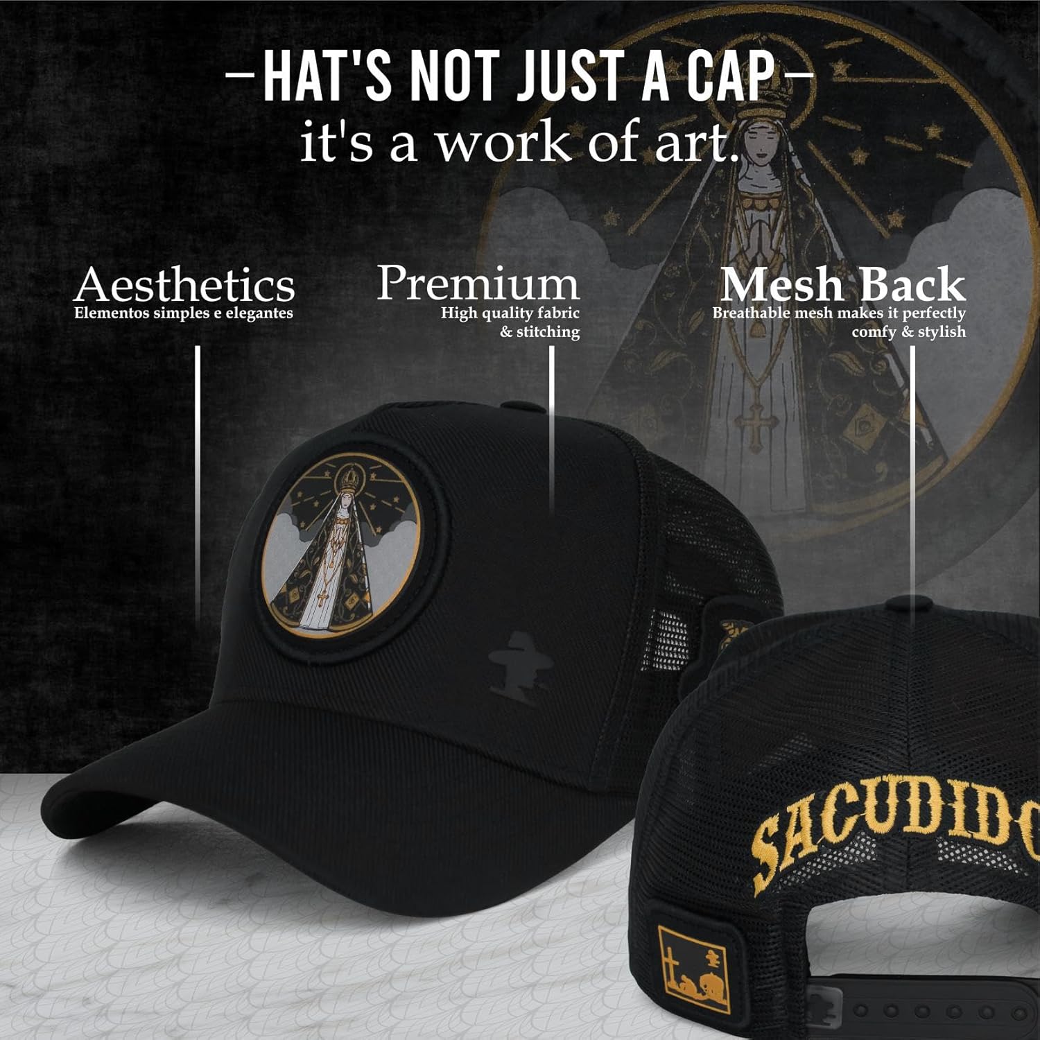 Sacudido's | Trucker Cap Our Lady of The Immaculate Conception Aparecida - Snapback Hats, Adjustable, Unisex, Faith - Image 5