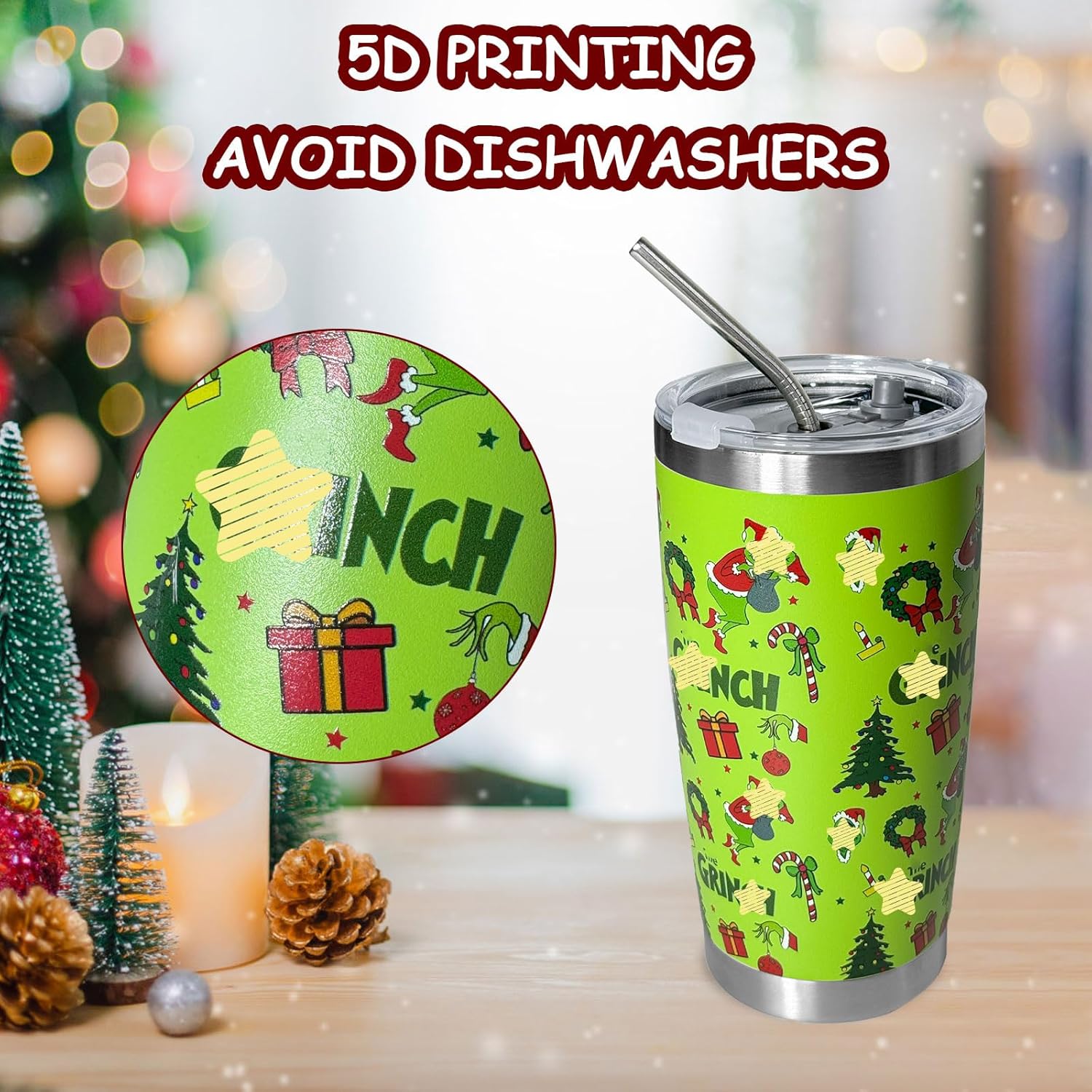 20 oz Christmas Tumbler with Straw, Stainless Steel Tumbler for Christmas Gift Coffee Cup Travel Cup - Image 4