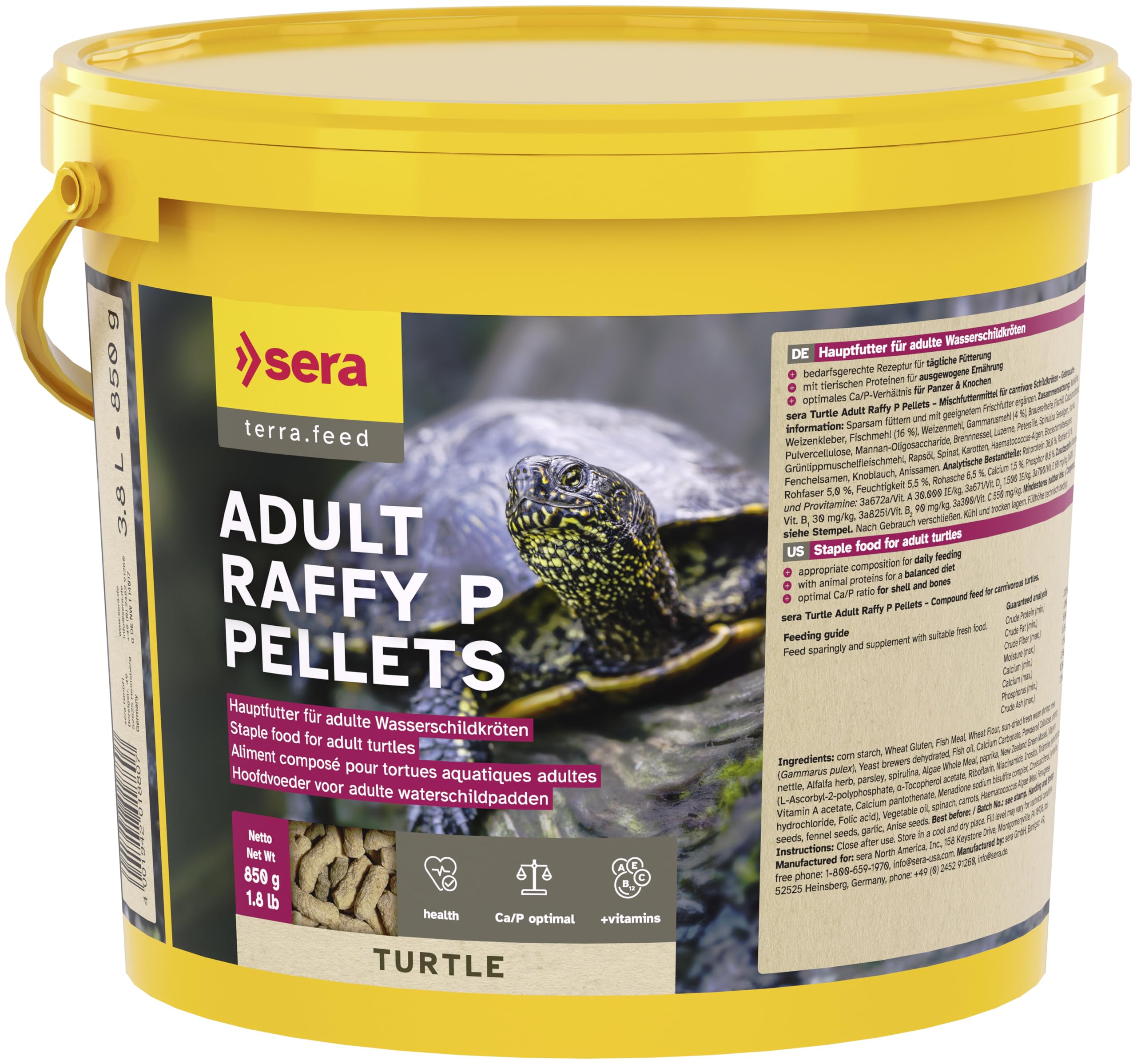 sera Turtle Adult Raffy P Pellets 3,8L (850g) | Comida para Tortugas de Agua carnívoras Adultas | Comida Tortuga | Pellets Ricos en proteínas | Alimento para Tortugas de Agua