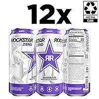 Vista 3 de Rockstar Pure Zero - Bebida energética, sabor a uva, 0 azúcar, con cafeína y taurina, paquete de 12 latas de 16 onzas (el embalaje puede variar)