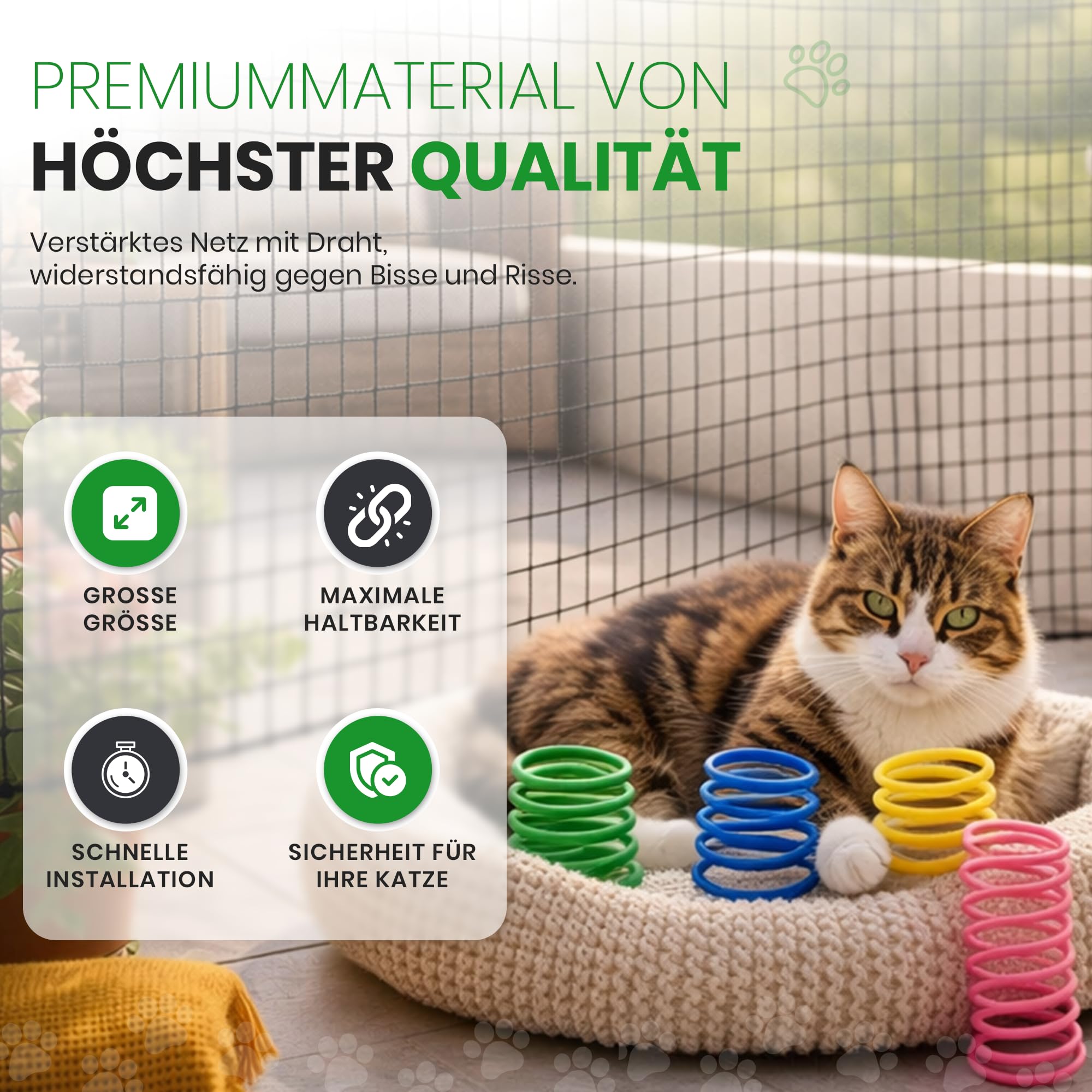Katzennetz für Balkon Drahtverstärktes, 8x3m Katzengitter Fenster, Katzenschutznetz für Katzen zur Sicherung von Balkon, Terrassen, Fenstern, Dachluken, Türen