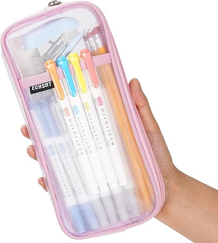 Miniatura 9 de ECHSRT Estuche para lápices de malla resistente al agua con cremallera, estuche de rejilla transparente para la escuela, la oficina y los viajes, 2