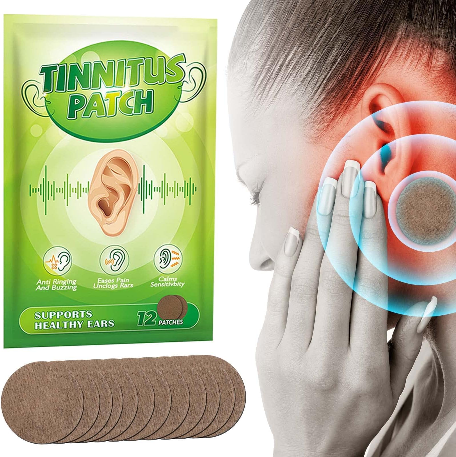 JCE Tinnitus Relief for Ringing Ears,Tinnitus Relief Patches,Natural Herbal Formula Relieves Earaches,Improves Hearing& Boost Blood Circulation,Gives You a Peaceful Sleep