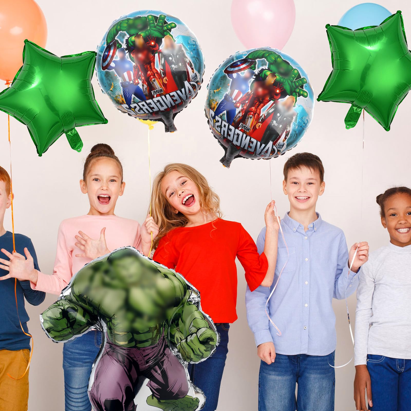 5 Pezzi Set di Palloncini in Pellicola per Festa di Compleanno di Hulk, Decorazione per Compleanno dei Supereroi per Bambini, Set di Palloncini da Cartone Animato per Bambini Ragazzi e Ragazze