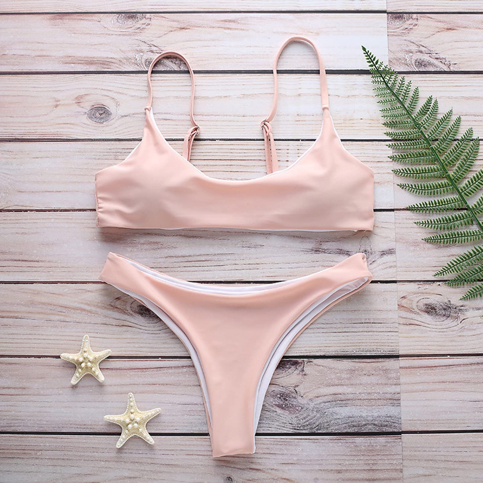 Bikini brasiliano da donna a fascia push-up fascia, rosa, M