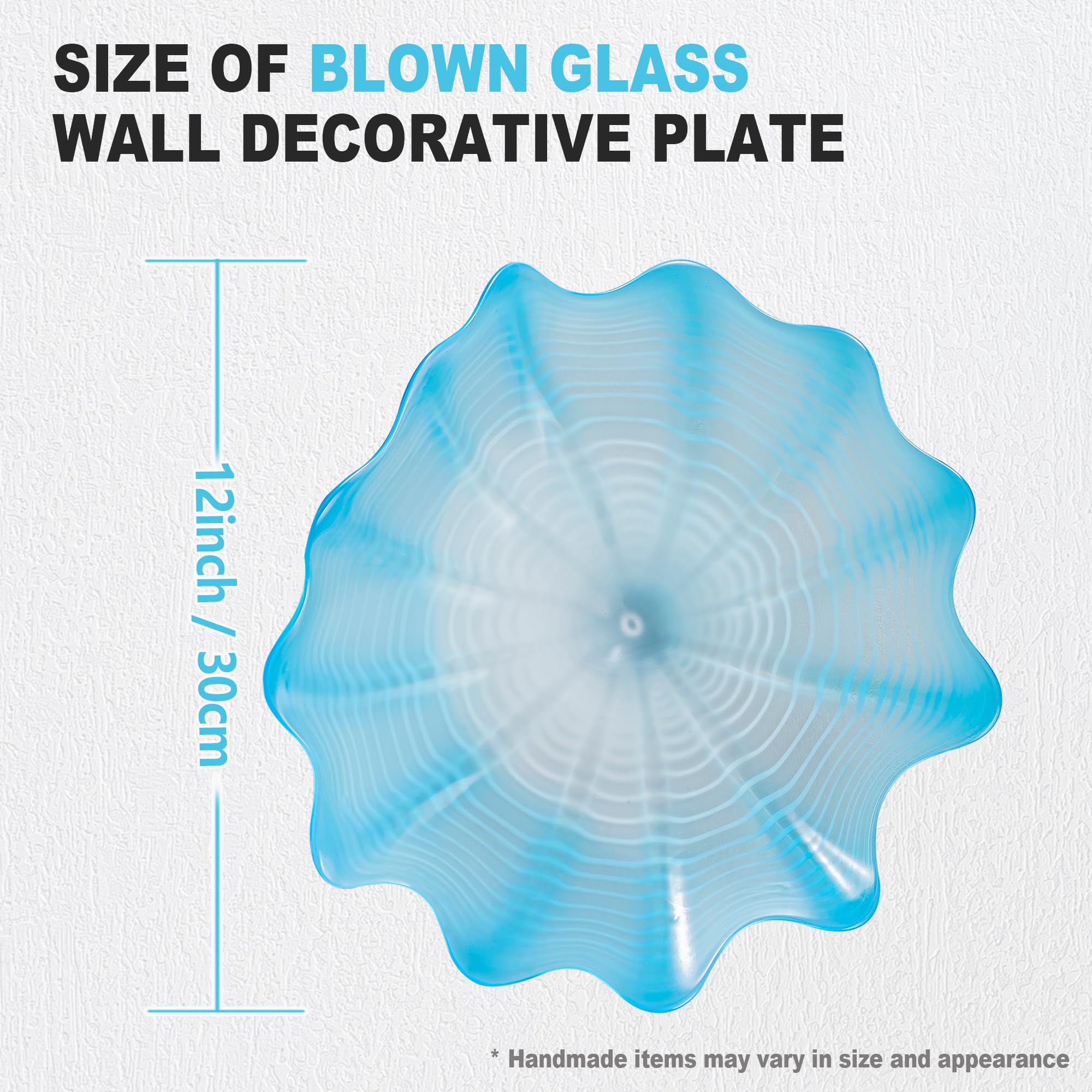 Hand Blown Art Glass Wall Decor, Hang Decor Wall Art Glass Plate, Murano Glass Wall Plates for Kitchen, Foyer, Living Room, Dining Room, Hallway 12Inch